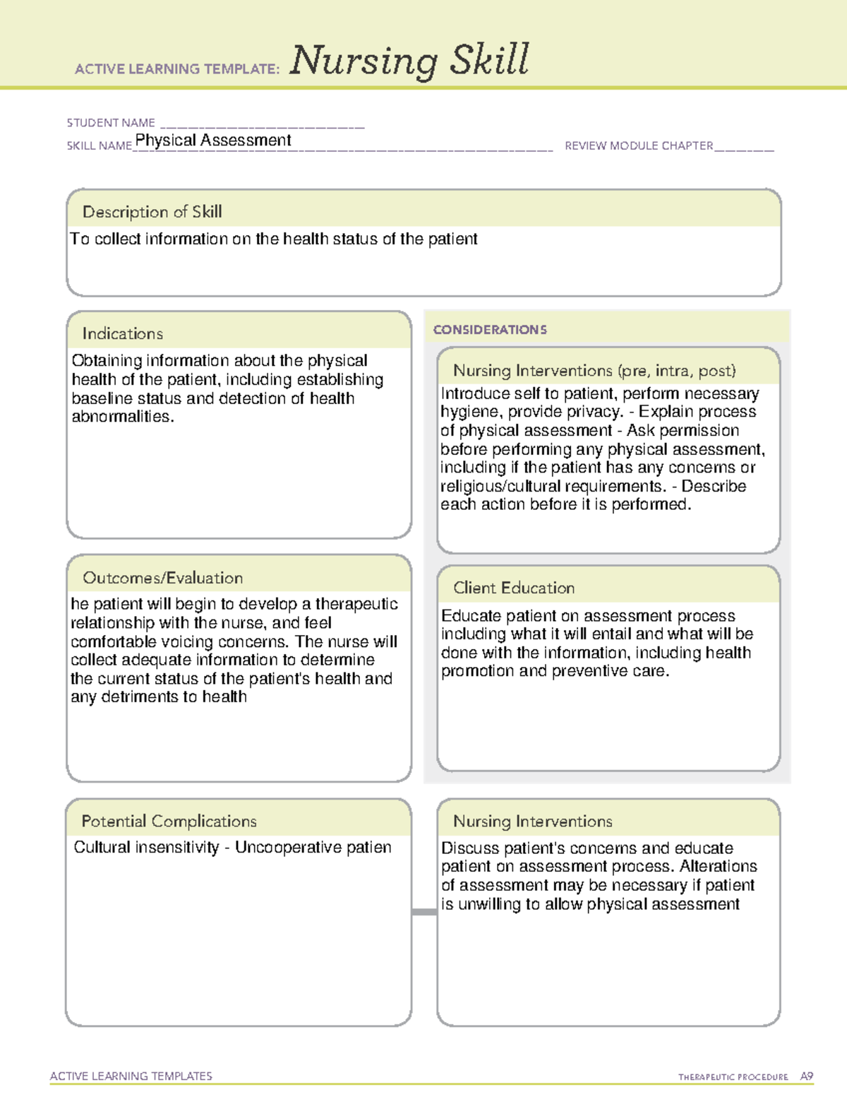 Nursing Skill Form ACTIVE LEARNING TEMPLATES THERAPEUTIC PROCEDURE A Nursing Skill STUDENT NAME Studocu