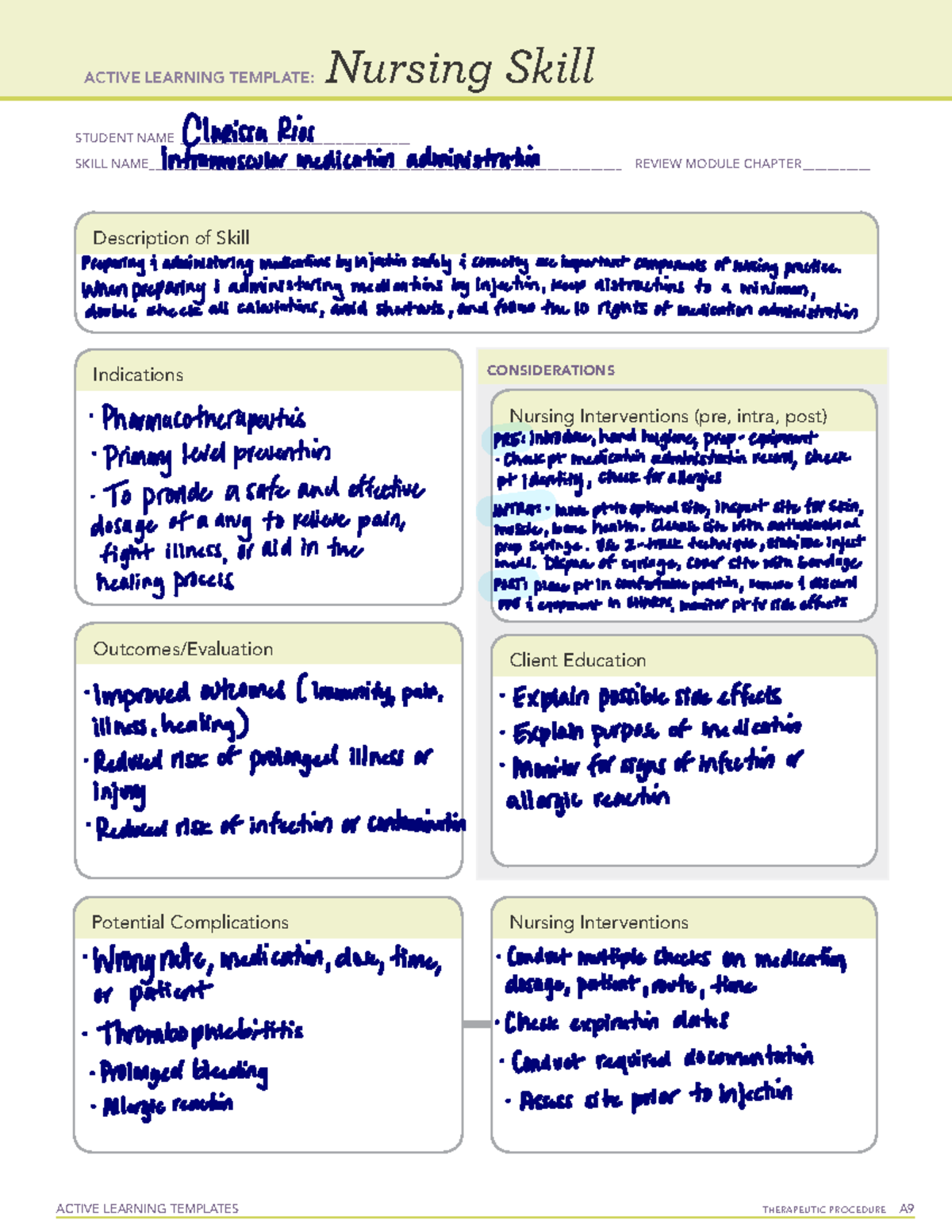 Nursing Skill IM Administration ACTIVE LEARNING TEMPLATES THERAPEUTIC PROCEDURE A Nursing Skill Studocu