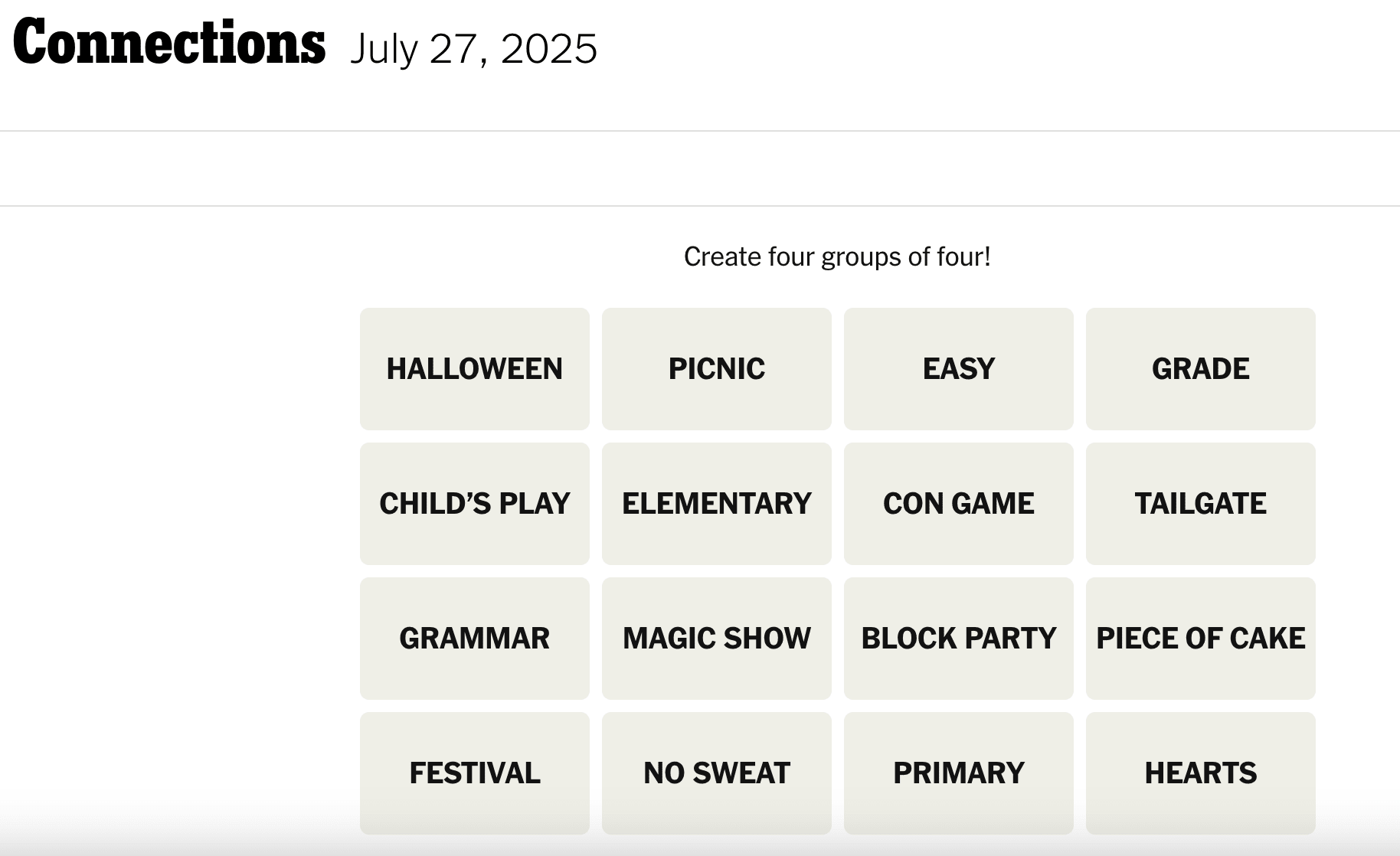 NYT Connections Hint And Answers Today Sunday July 27 Parade