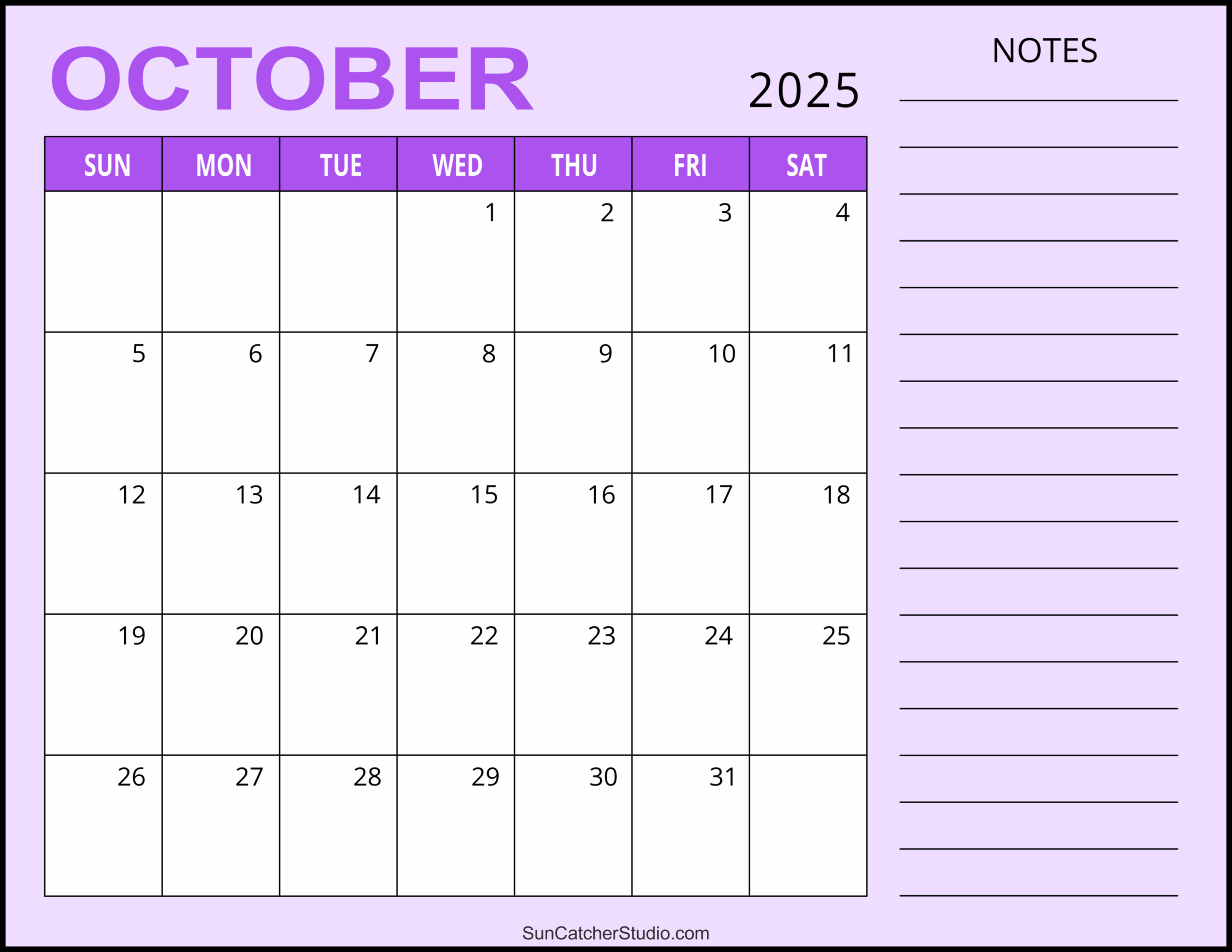 blank october calendar 2025 printable free