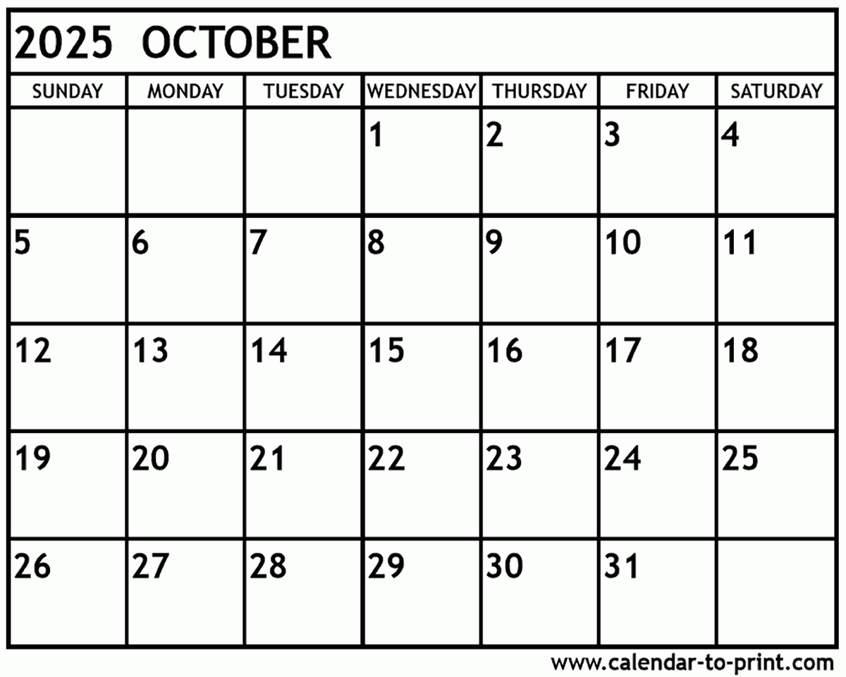 printable blank october 2025 calendar