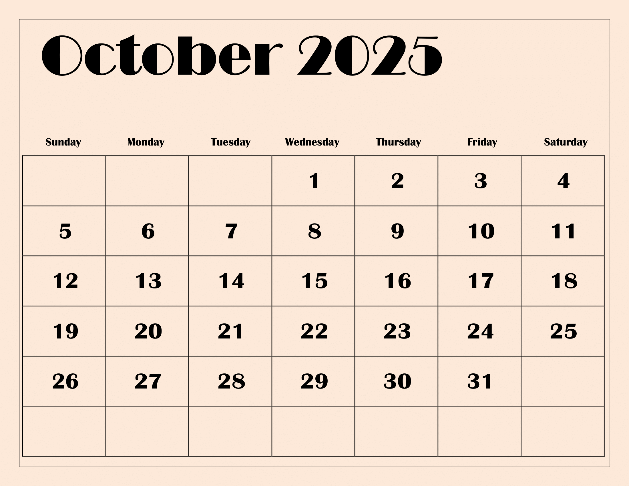 october 2025 calendar