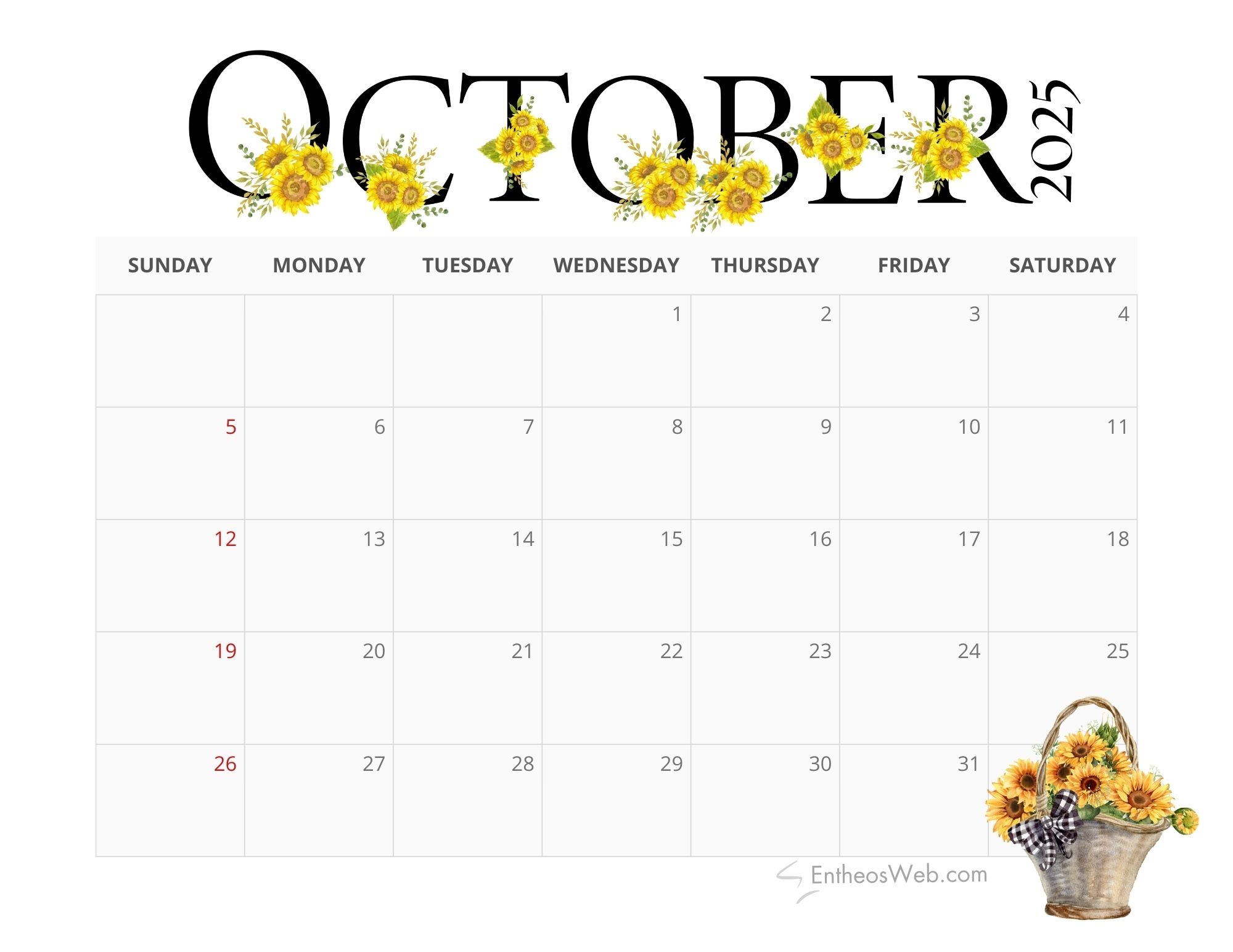 October 2025 printable calendar
