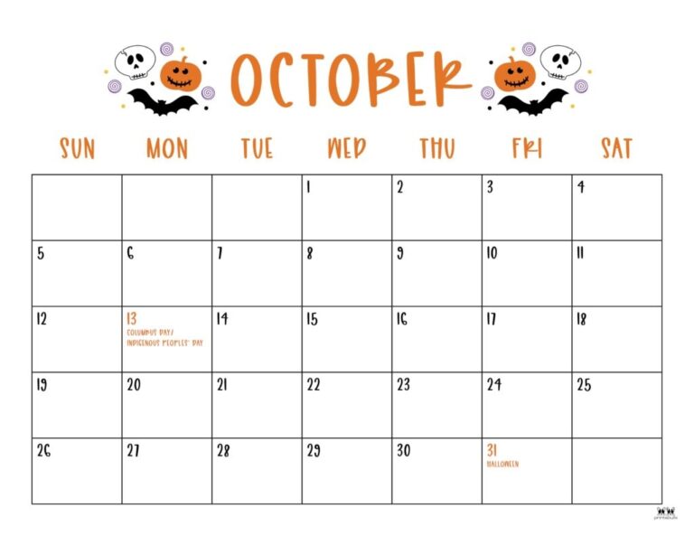 October 2025 Calendars 107 FREE Printables Printabulls