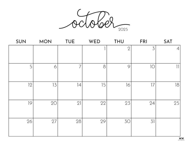 October 2025 Calendars 107 FREE Printables Printabulls