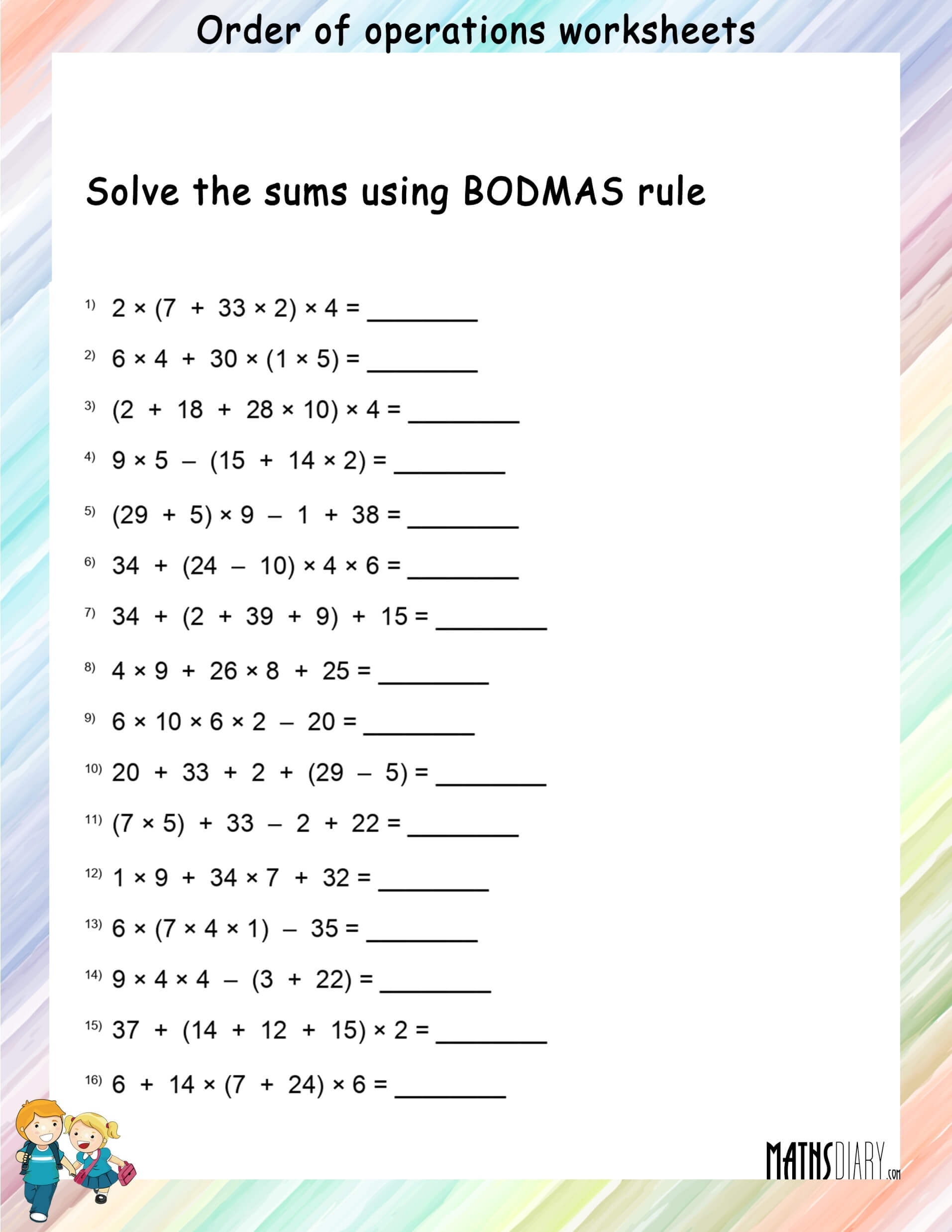 order of operations worksheet grade 5