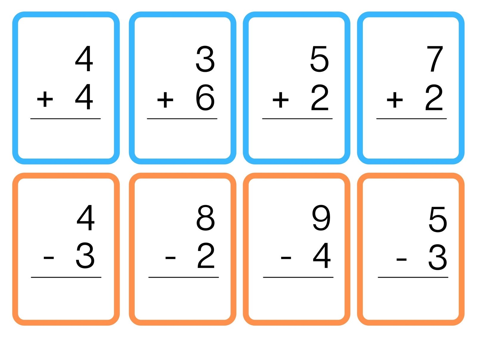 addition flashcards printable