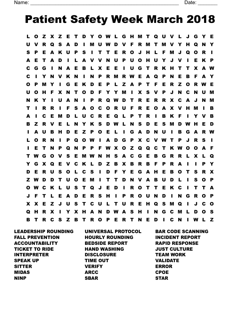 Patient Safety Week March 2018 Word Search WordMint Patient Safety Week March 2018 Word Search WordMint