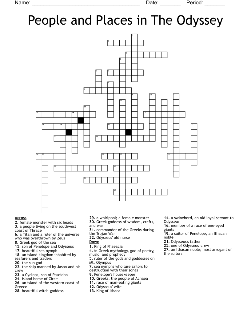 People And Places In The Odyssey Crossword WordMint