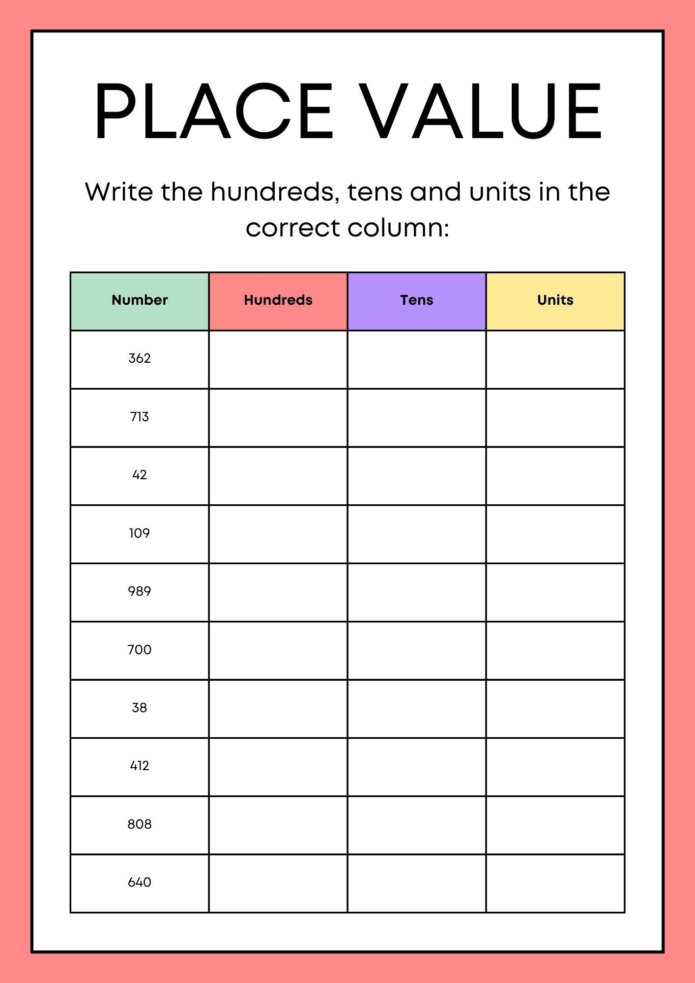PLACE VALUE WORKSHEET FOR KIDS By Dionisioshaneen Raket PH