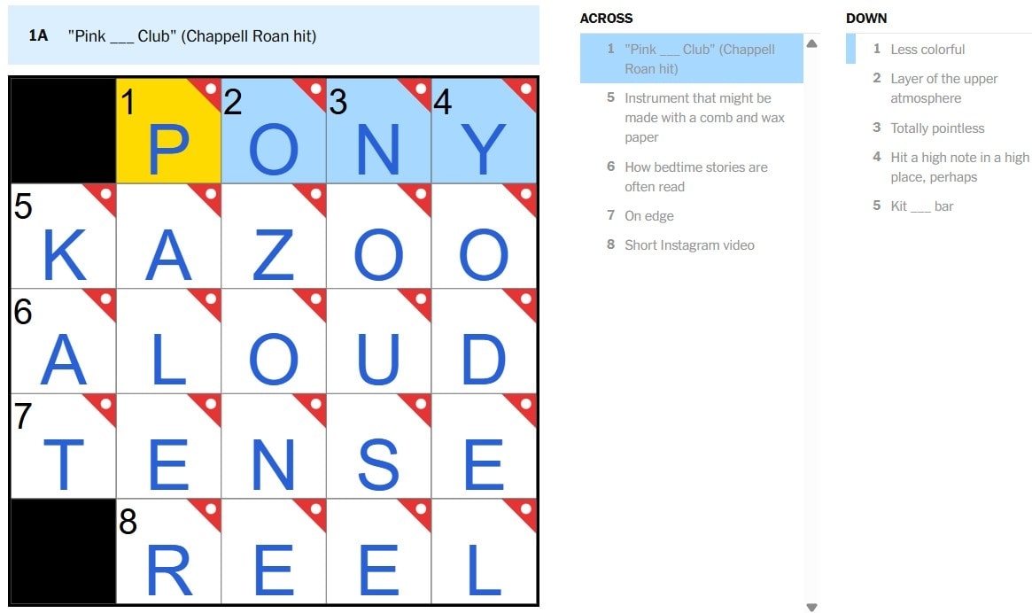 PONY Club And KAZOO Music NYT Mini Crossword Answers May 20 2025 H2S Media