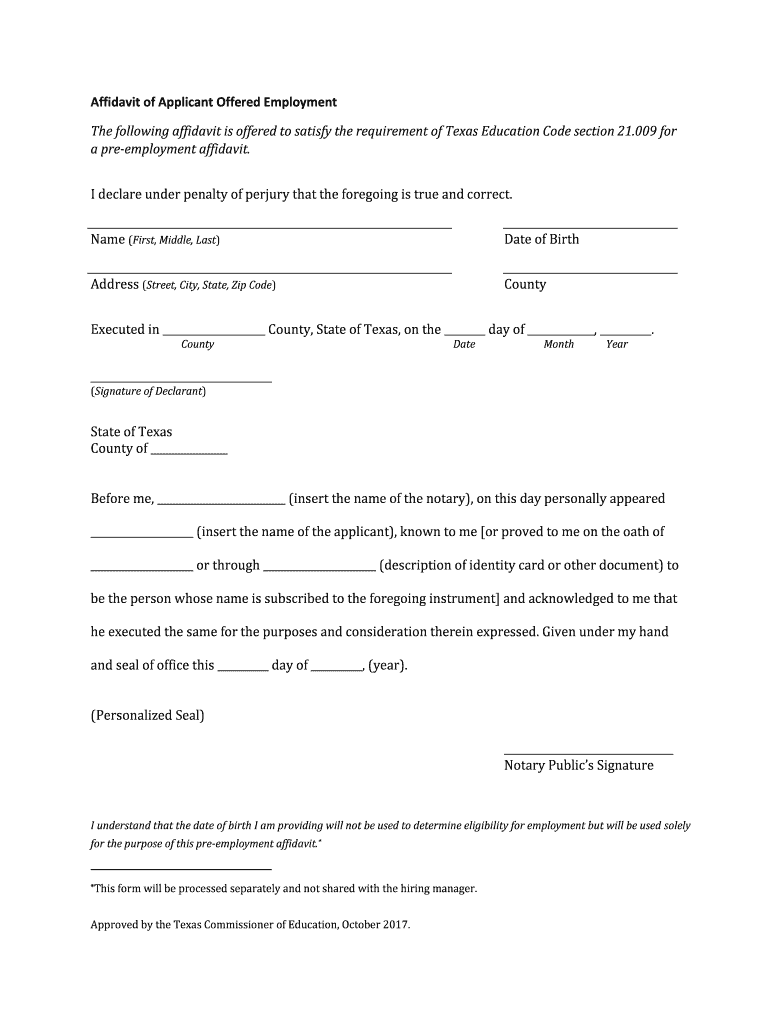 affidavit of employment template