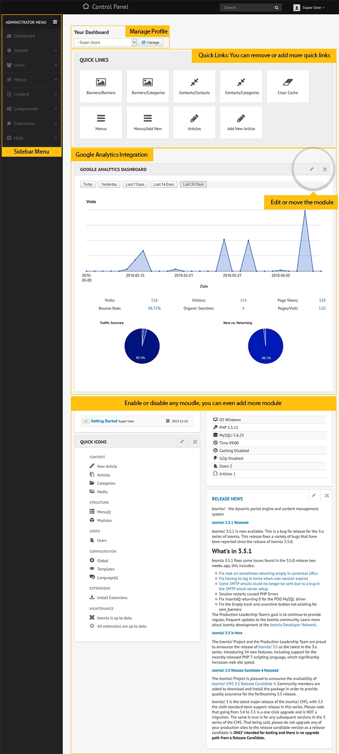 PREVIEW JA Admin Admin Template For Joomla 3 JoomlArt