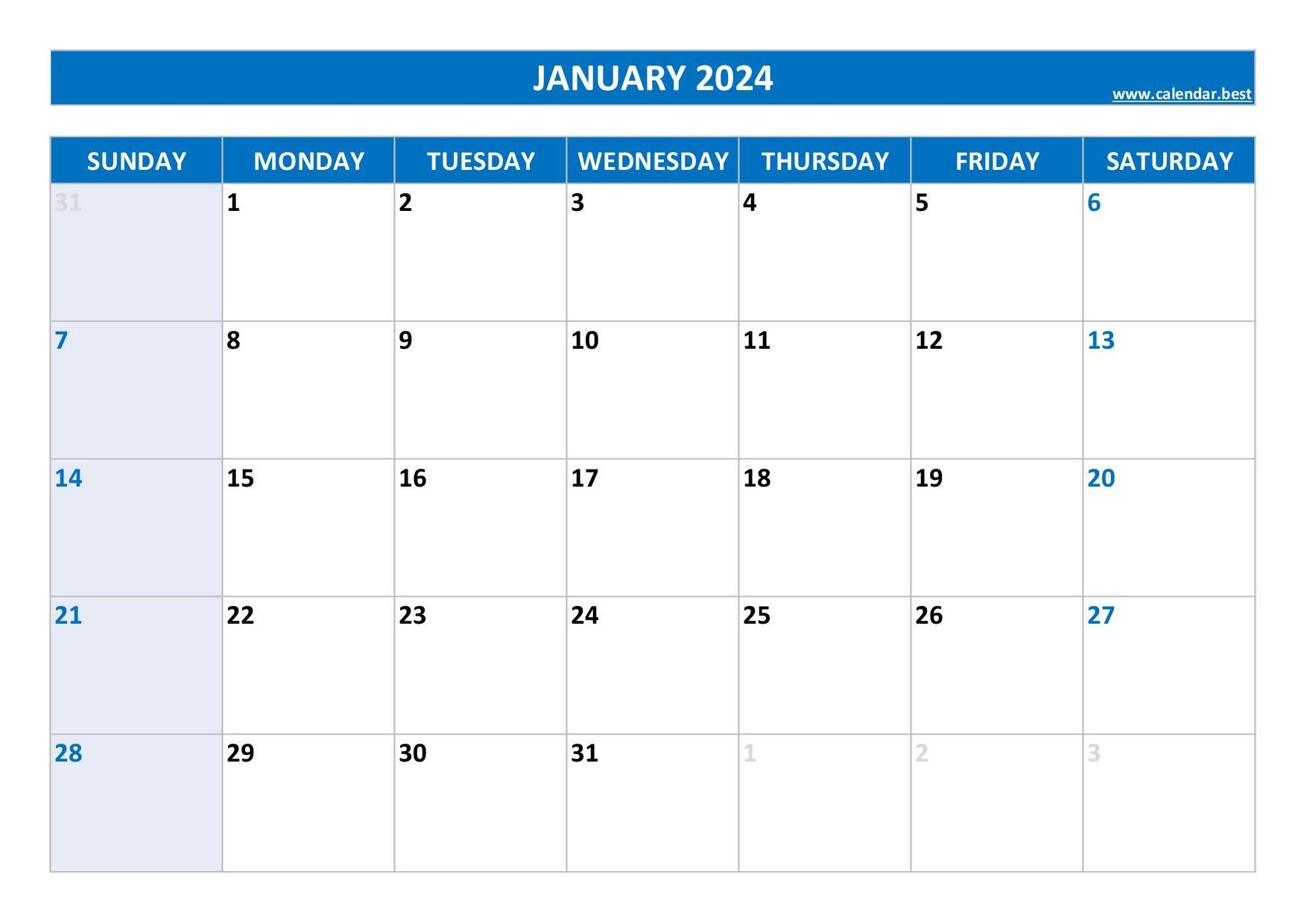 Printable 2024 Monthly Calendar Calendar best