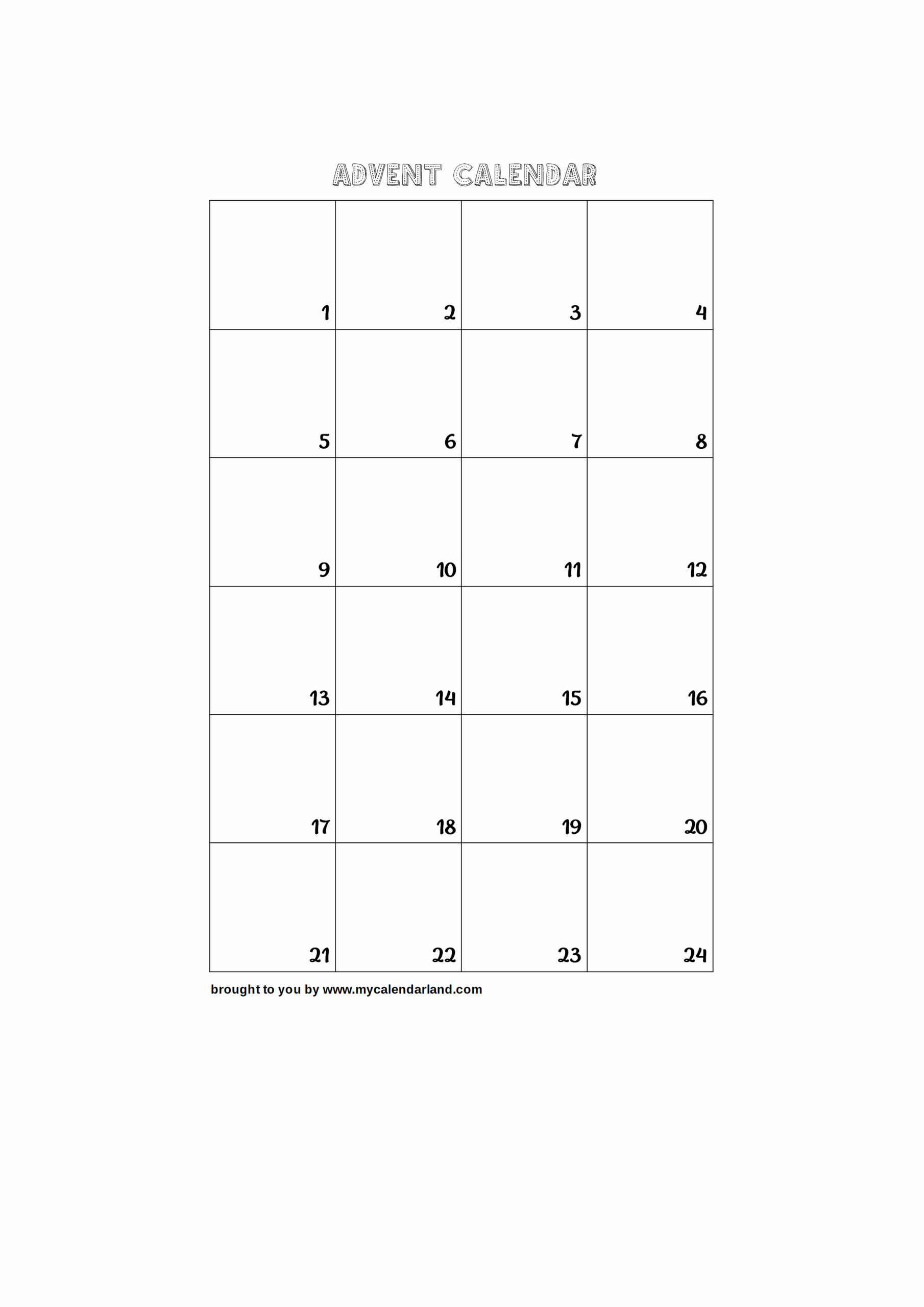 Printable Advent Calendars My Calendar Land