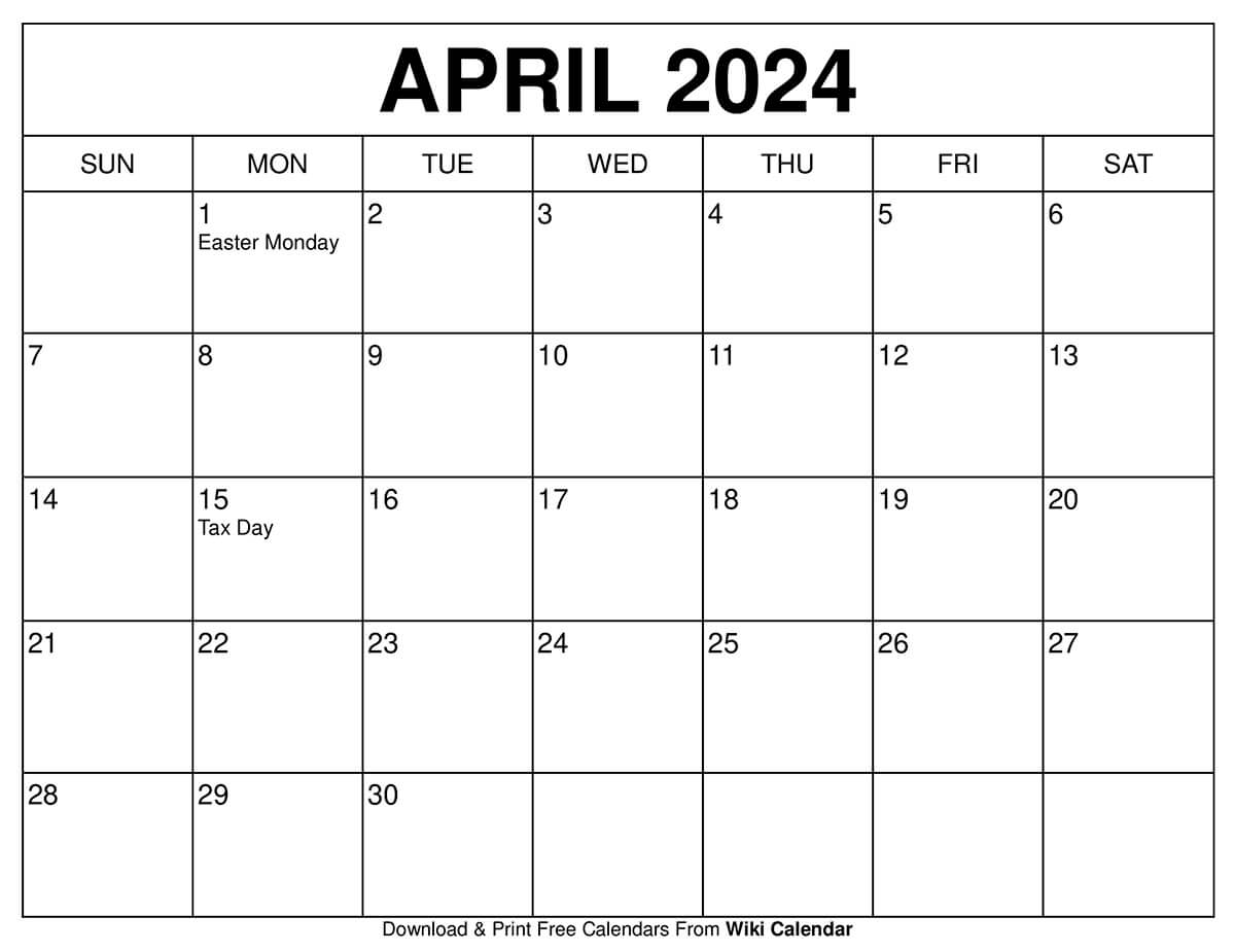 Printable April 2024 Calendar Wiki Calendar Apache OpenOffice Templates
