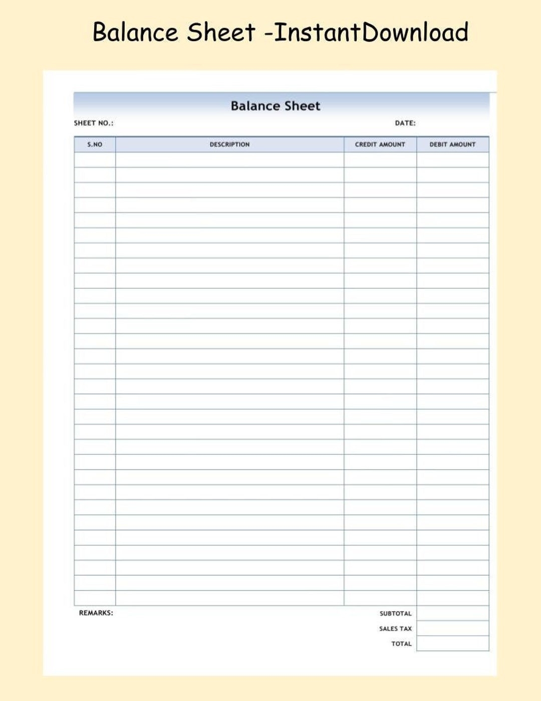 accounting sheets printable