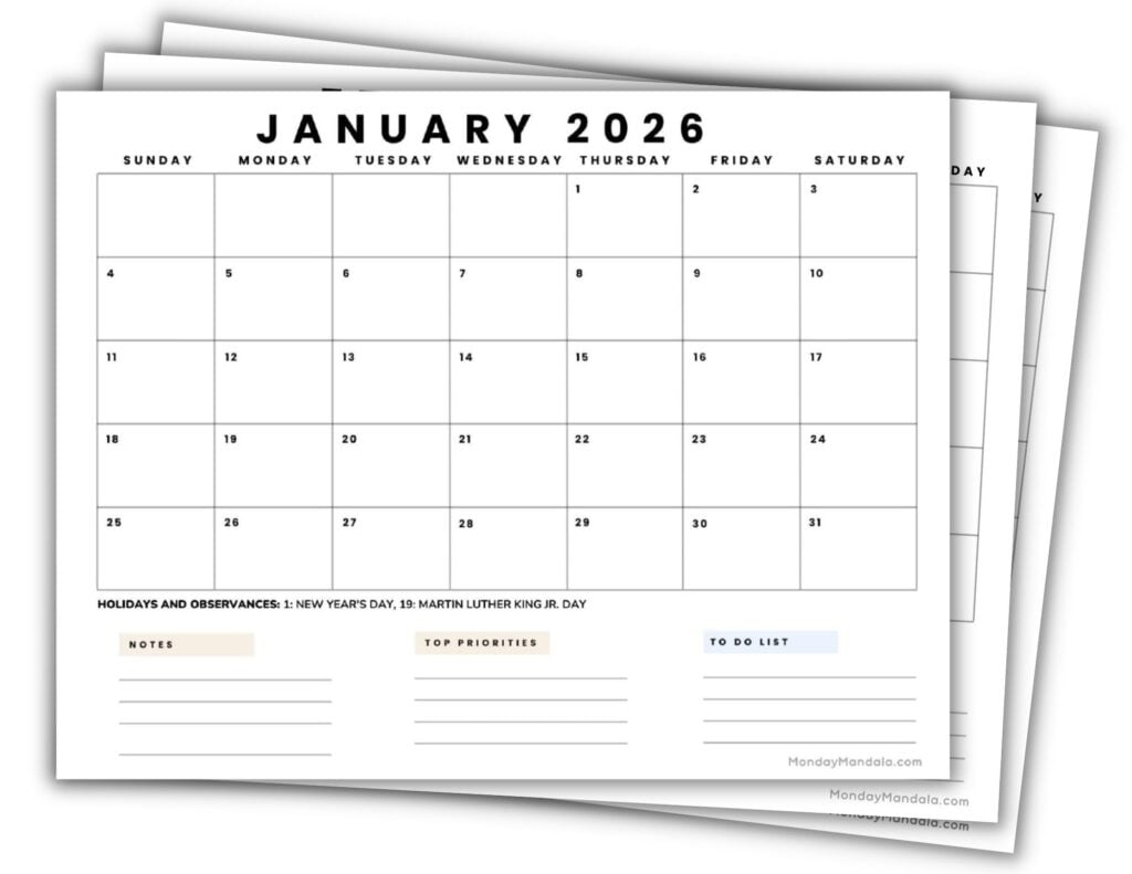 Printable Calendars For 2025 2026 Free PDFs 
