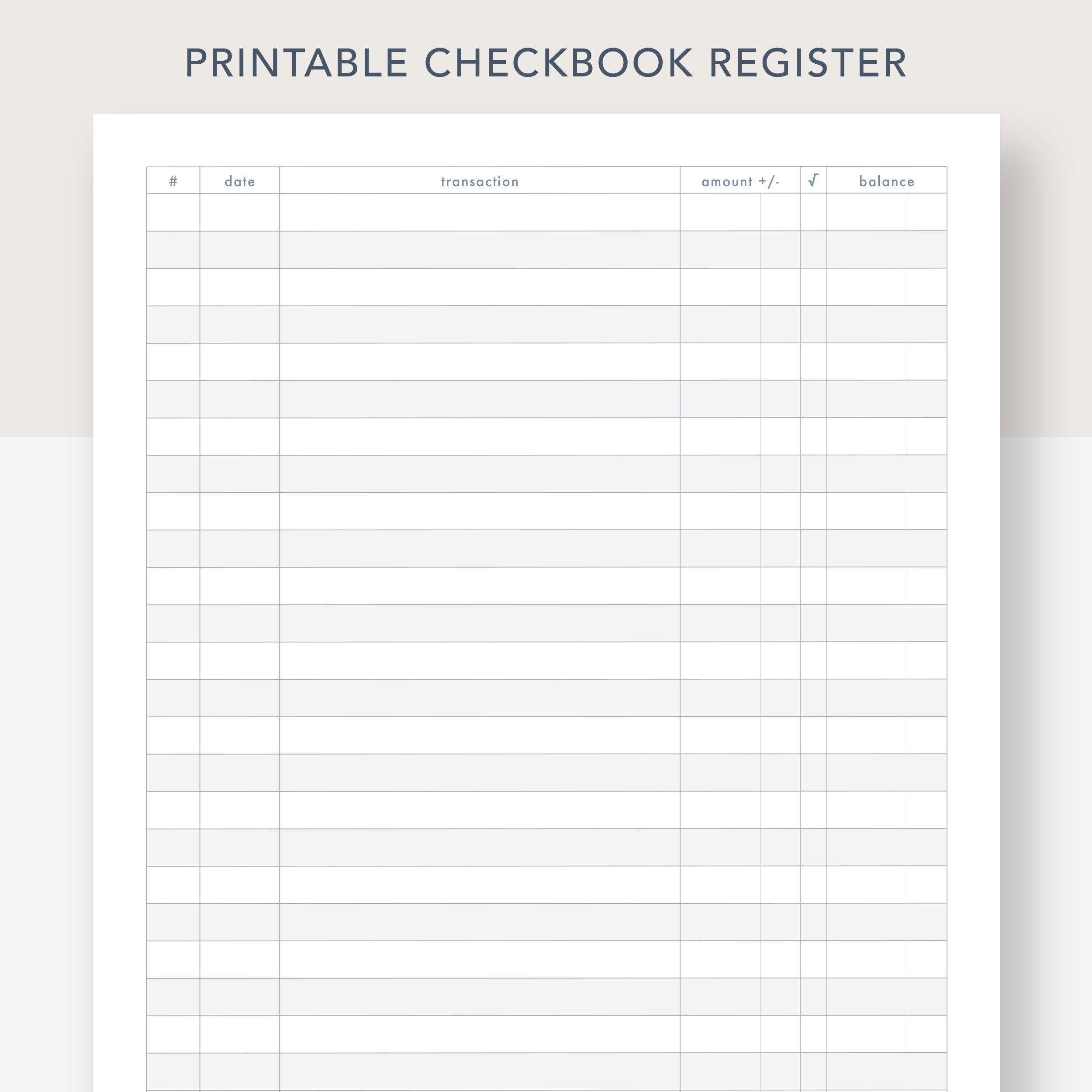 Printable Checkbook Register PDF File Prints On 8 1 2 X 11 Inch Paper Etsy