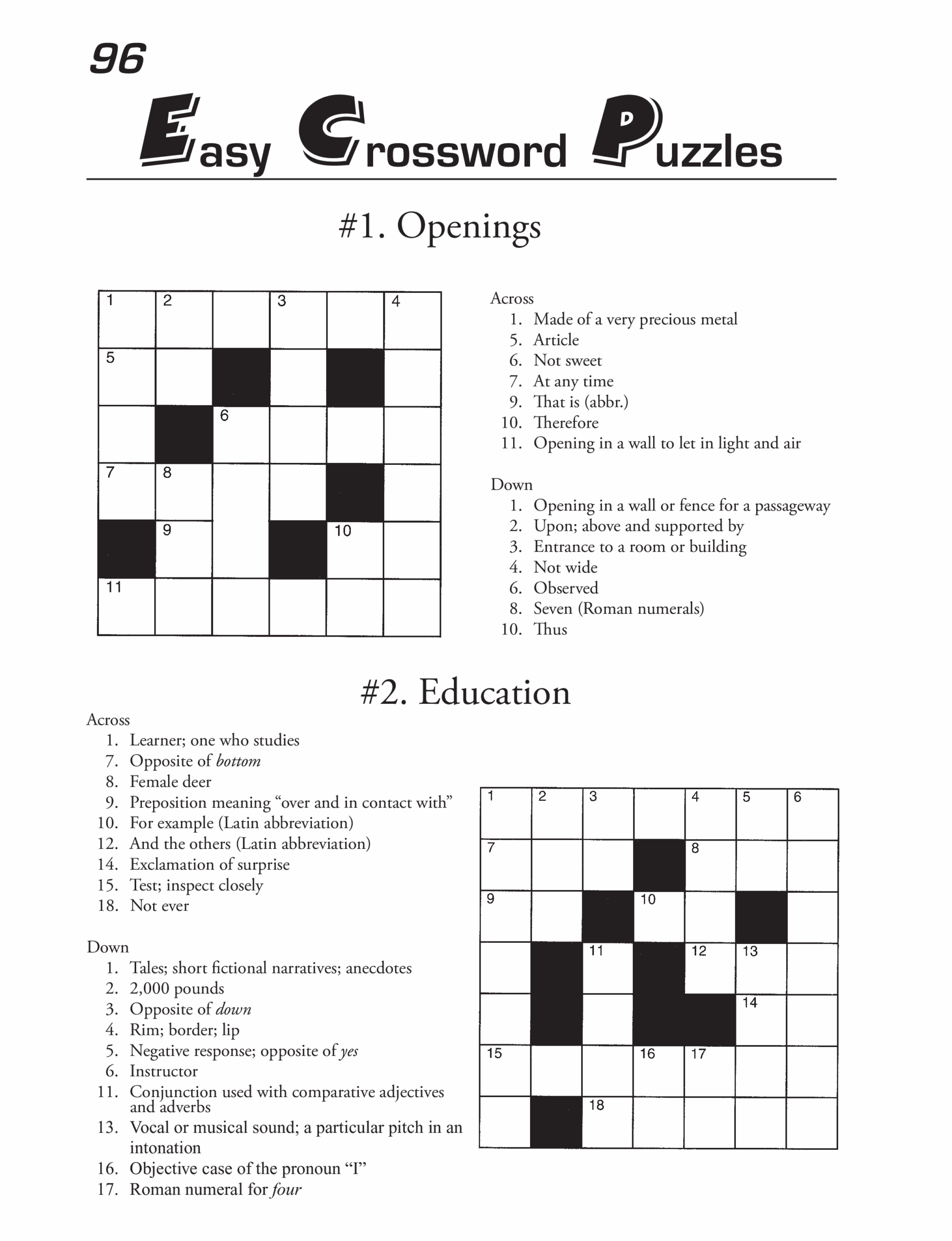 printable crossword puzzles by category