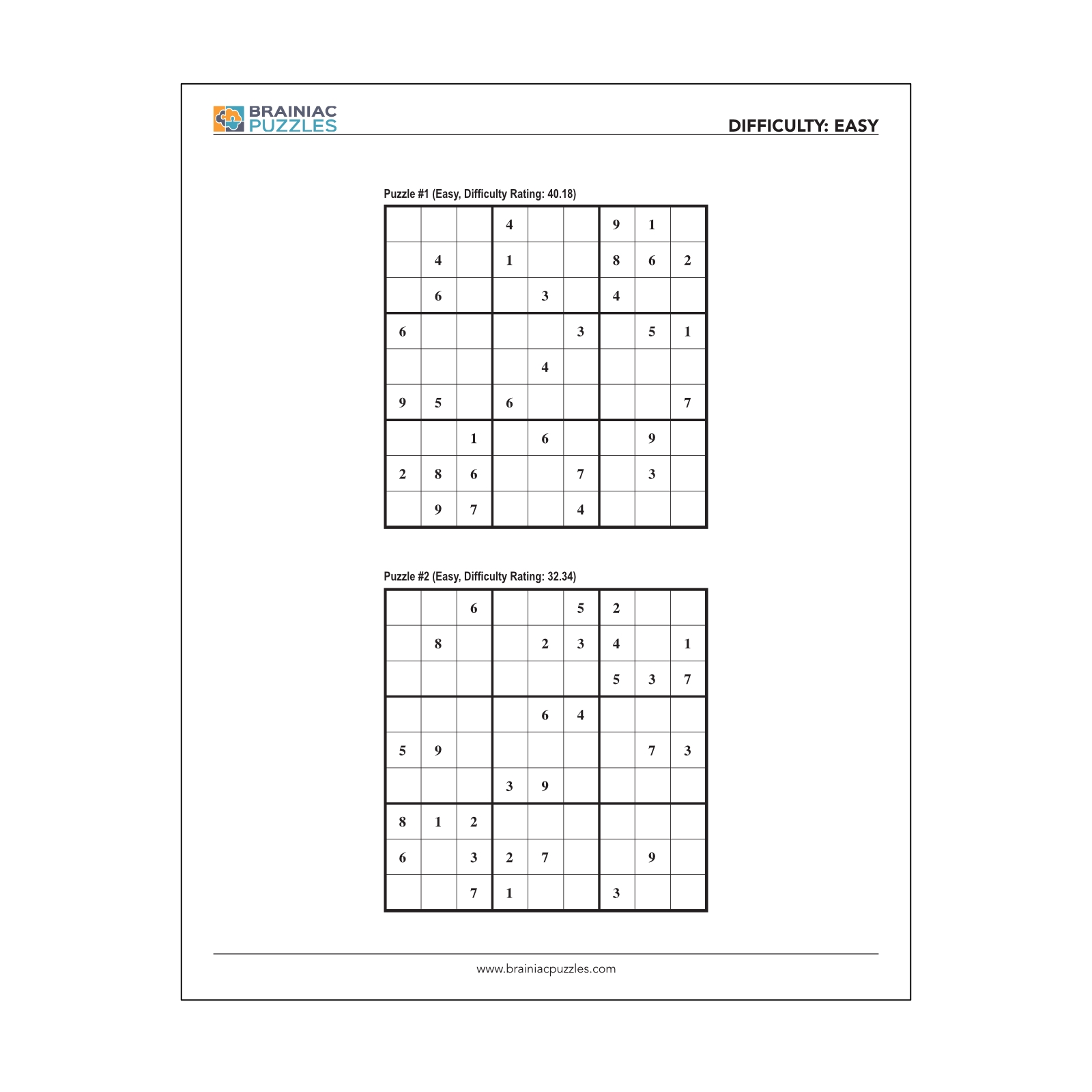 printable sudoku puzzles easy
