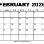 Printable February 2026 Calendar