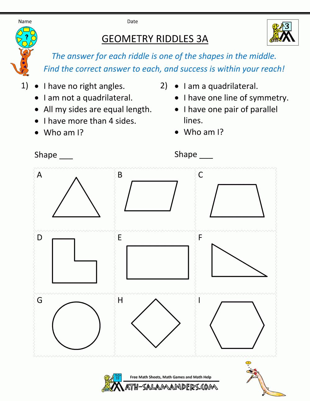 6th grade geometry worksheets