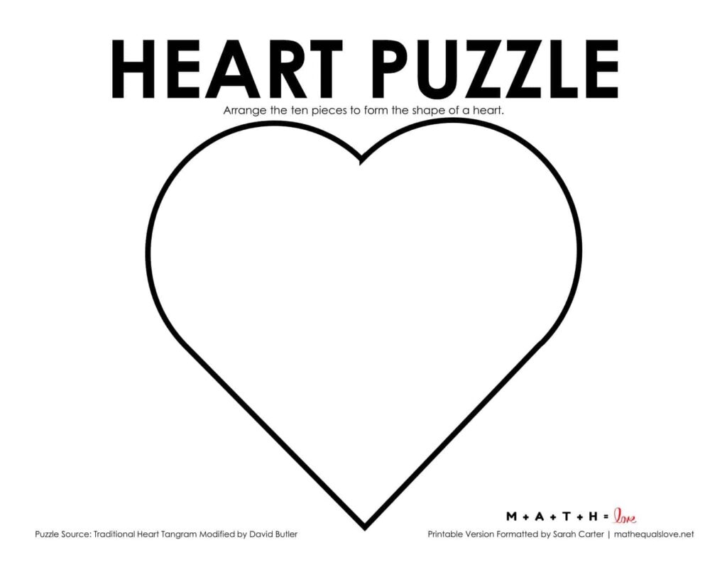 Printable Heart Tangram Puzzle Math Love