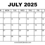 Printable July 2025 Calendar