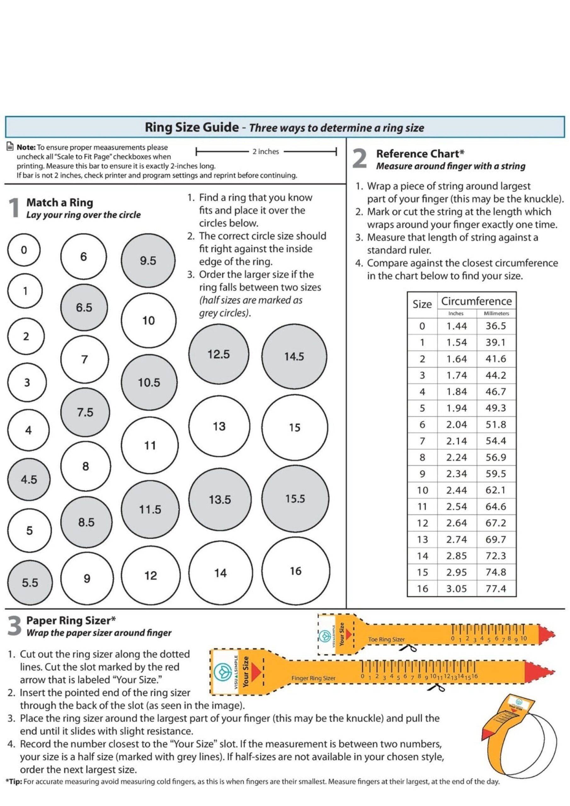 actual size printable ring size chart