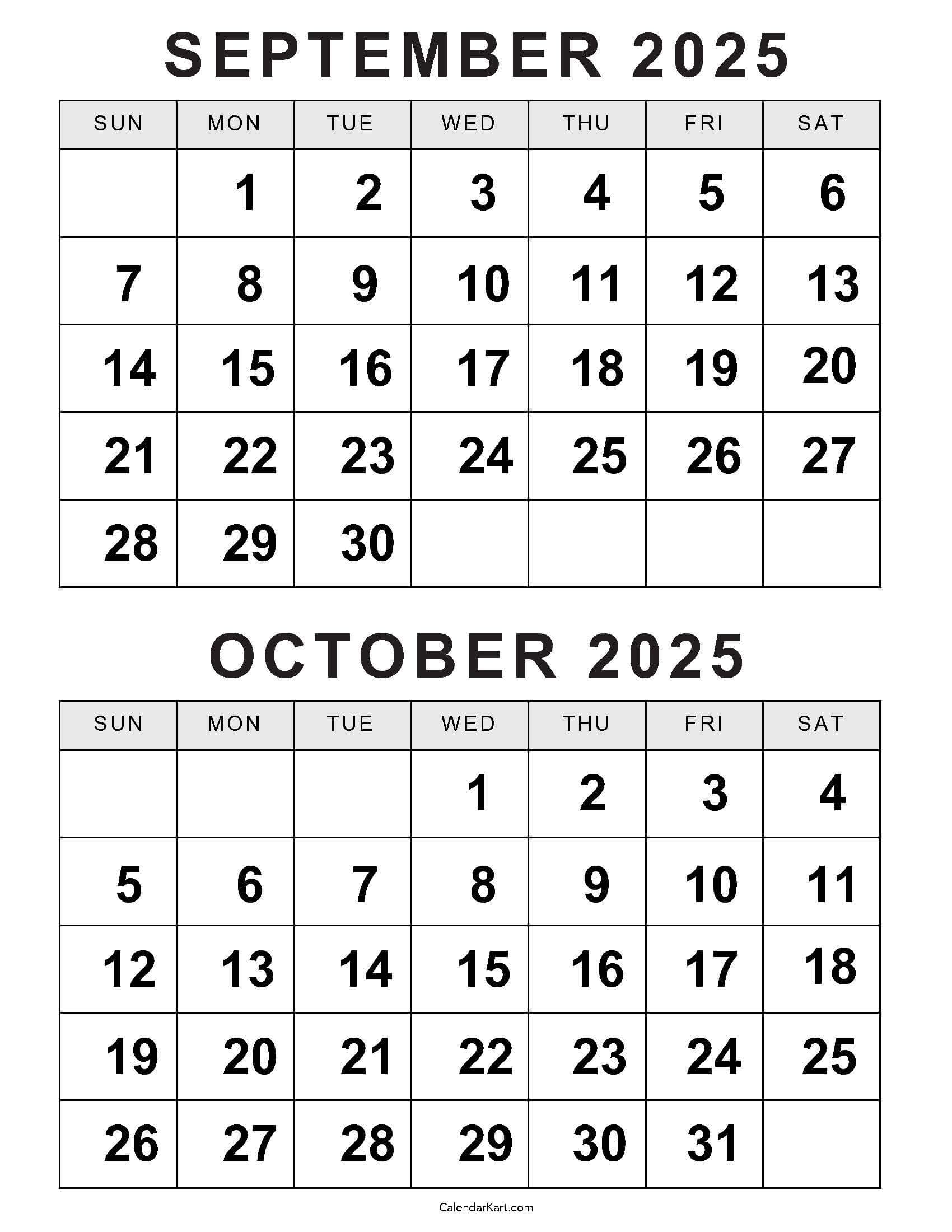 blank september and october 2025 calendar printable