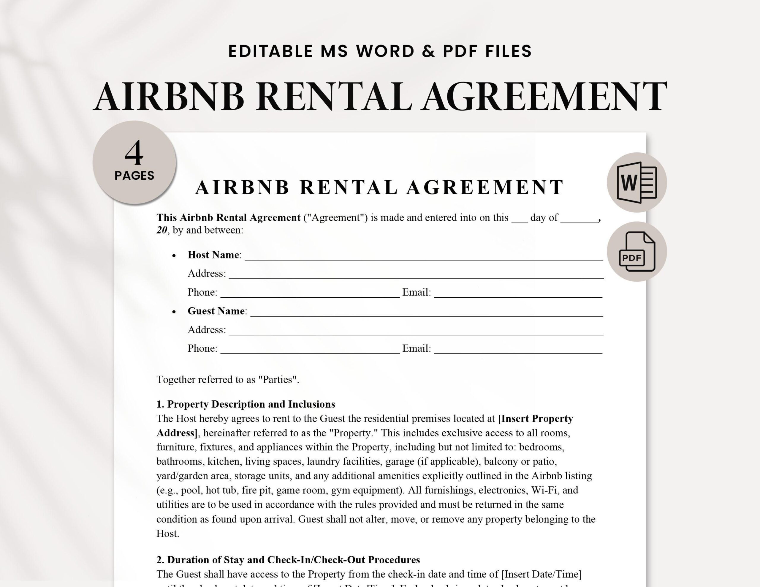 Professional Airbnb Rental Agreement Template Airbnb Rental Agreement Form Fully Editable Airbnb Rental Contract PDF Word Google Docs Etsy