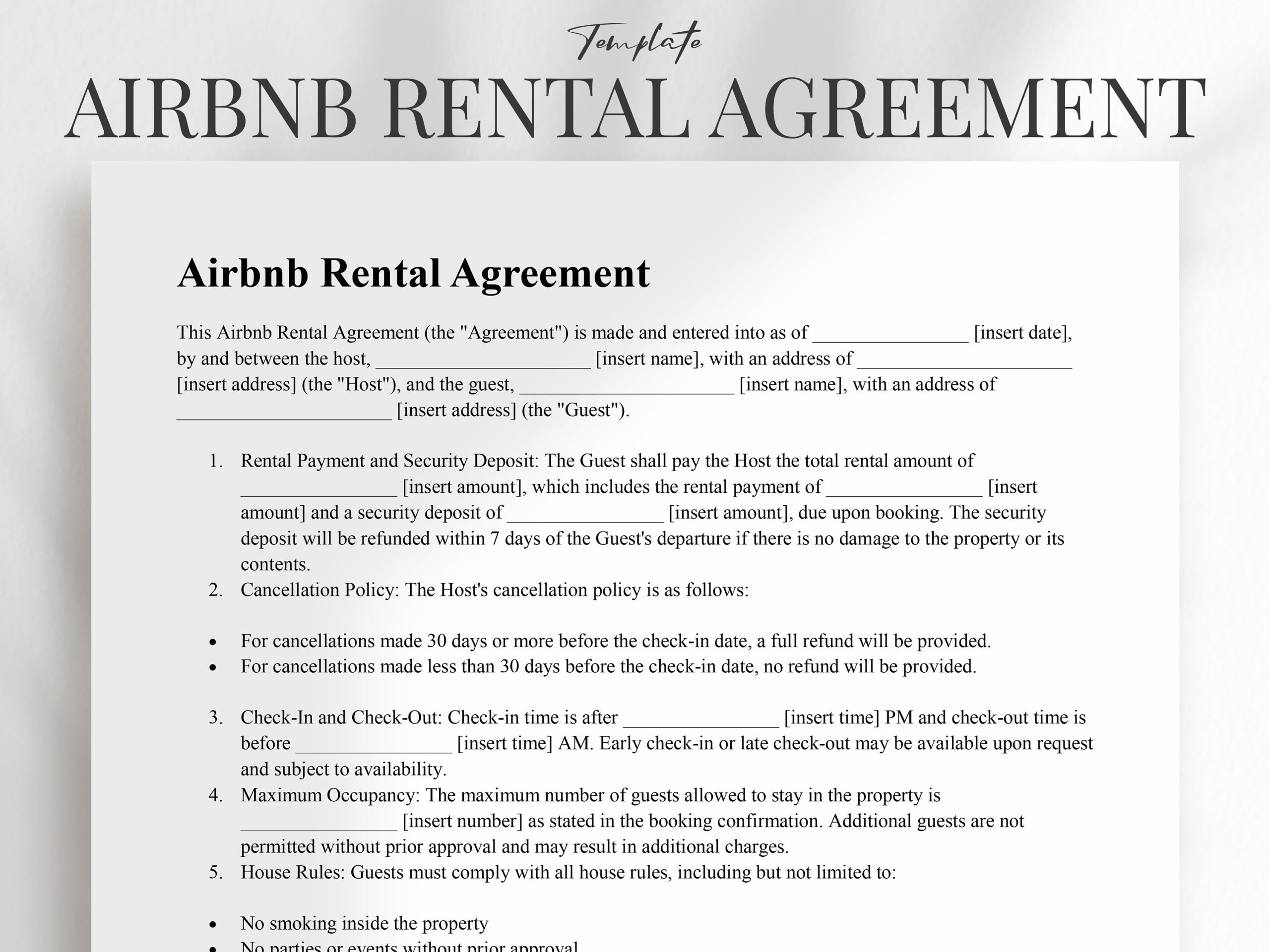 Professional Airbnb Rental Agreement Template Airbnb Rental Agreement Form Fully Editable Airbnb Rental Contract PDF Word Google Docs Etsy UK