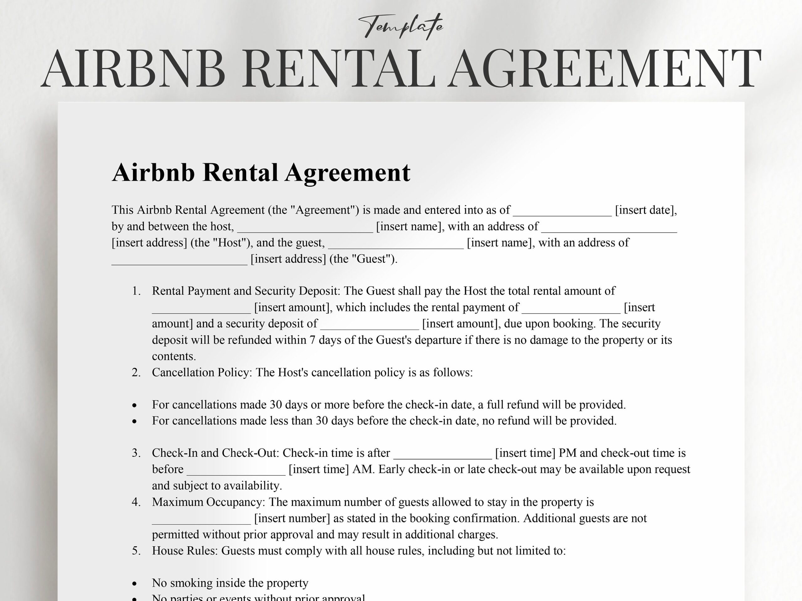 Professional Airbnb Rental Agreement Template Airbnb Rental Agreement Form Fully Editable Airbnb Rental Contract PDF Word Google Docs Etsy UK