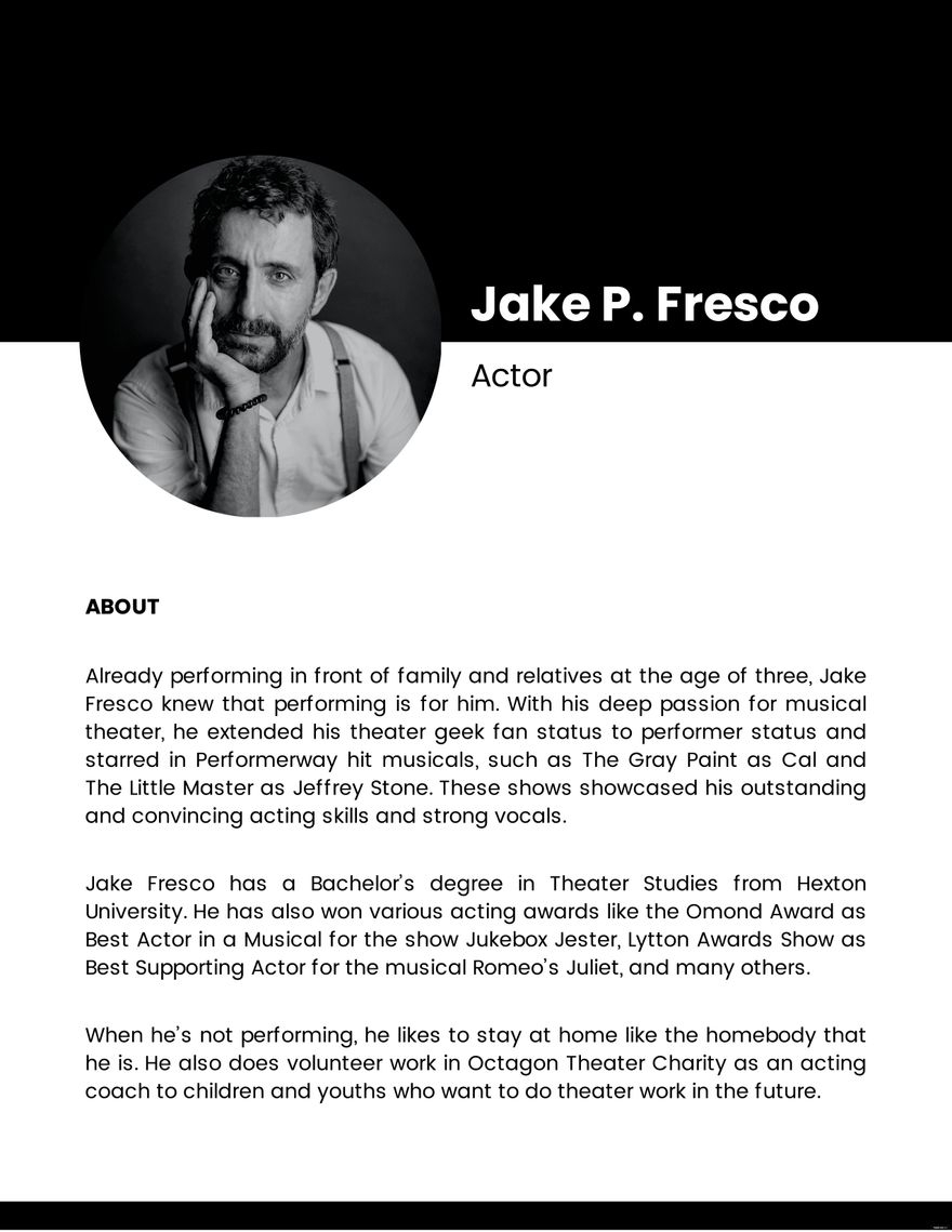 Professional Bio Template For Actor In Word Download Template
