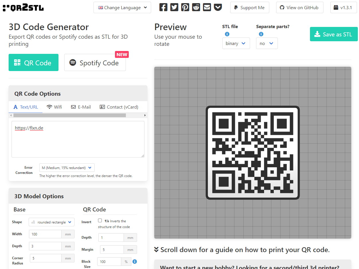 QRCode2STL Create Custom 3D Printable QR Codes Free Online Tool