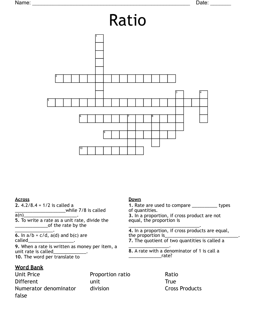 Ratio Crossword WordMint Ratio Crossword WordMint