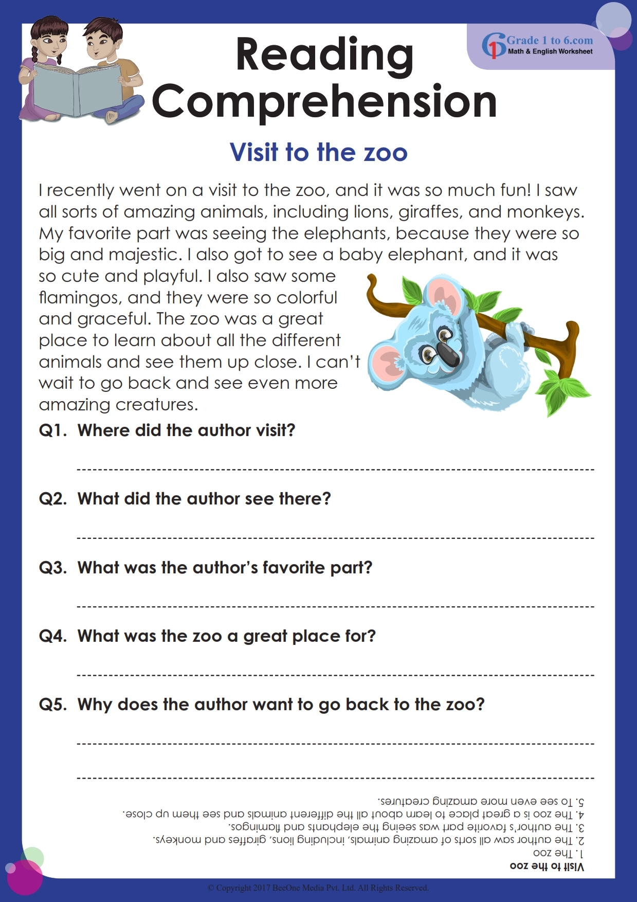 Reading Comprehension Worksheet For Grade 1 Grade1to6 Reading Comprehension Worksheet For Grade 1 Grade1to6