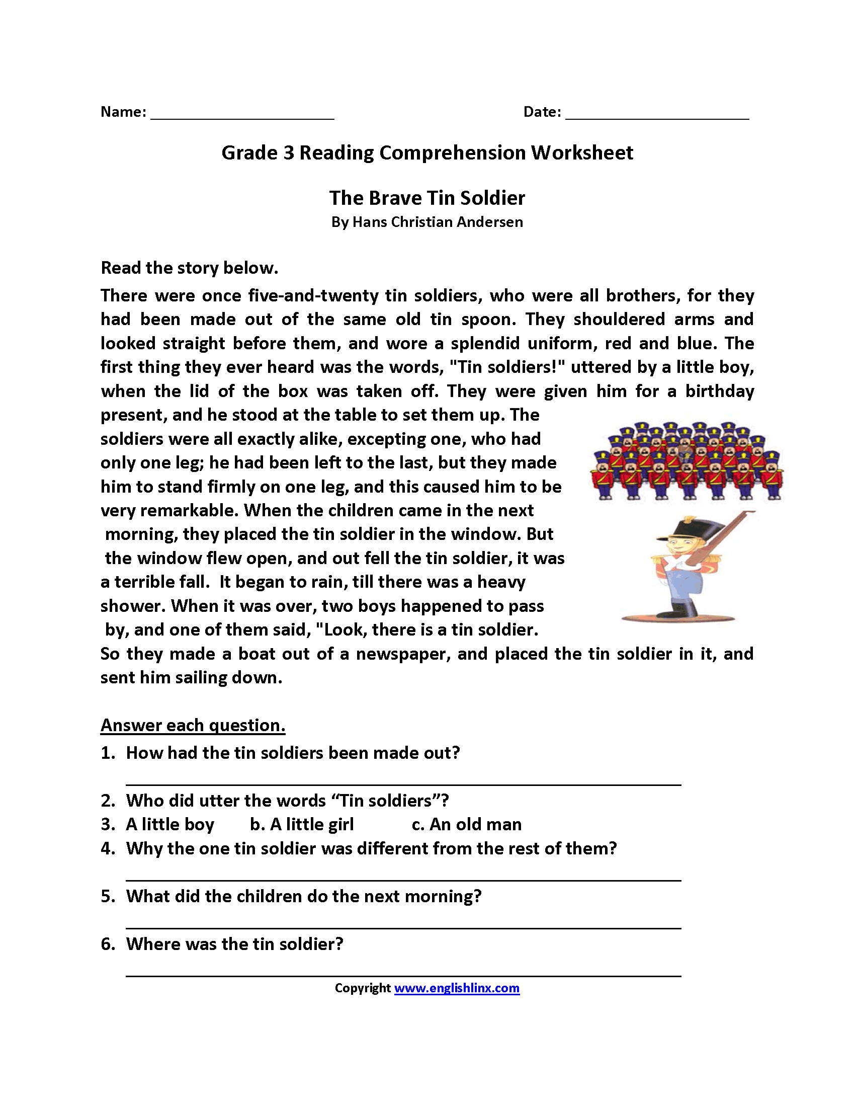 third grade reading worksheets