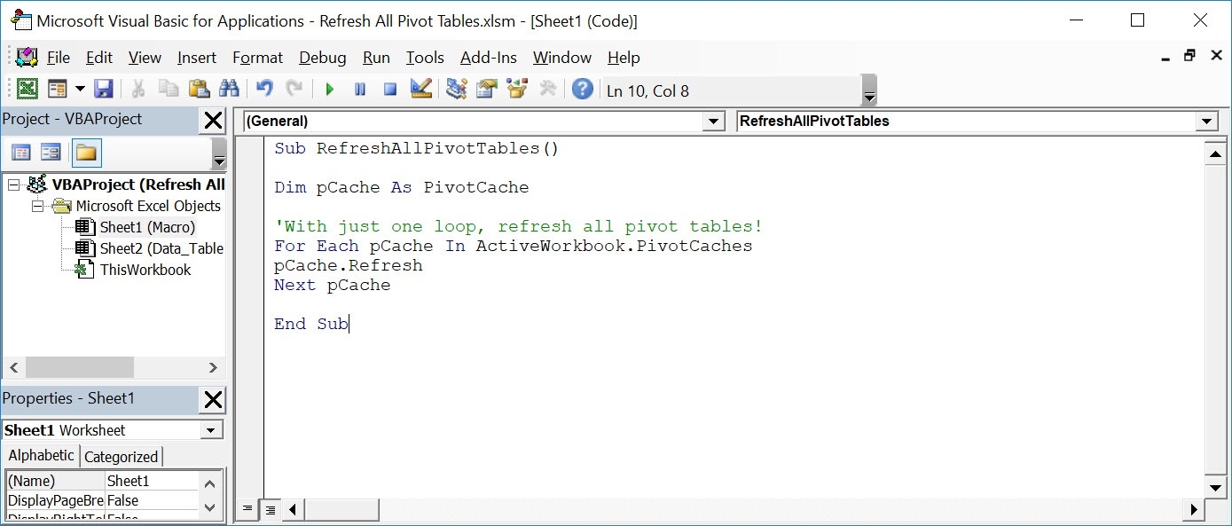 Refresh All Pivot Tables Using Macros MyExcelOnline