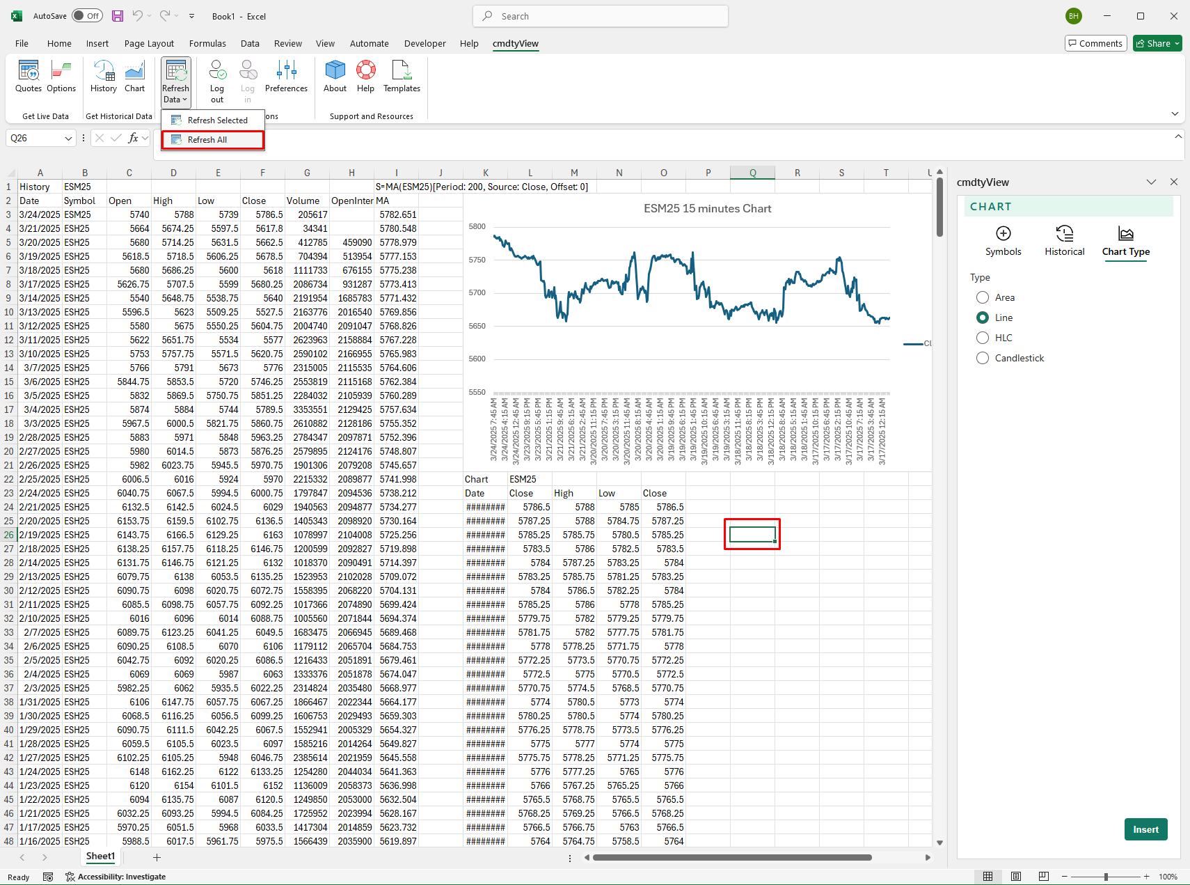 refresh excel worksheet