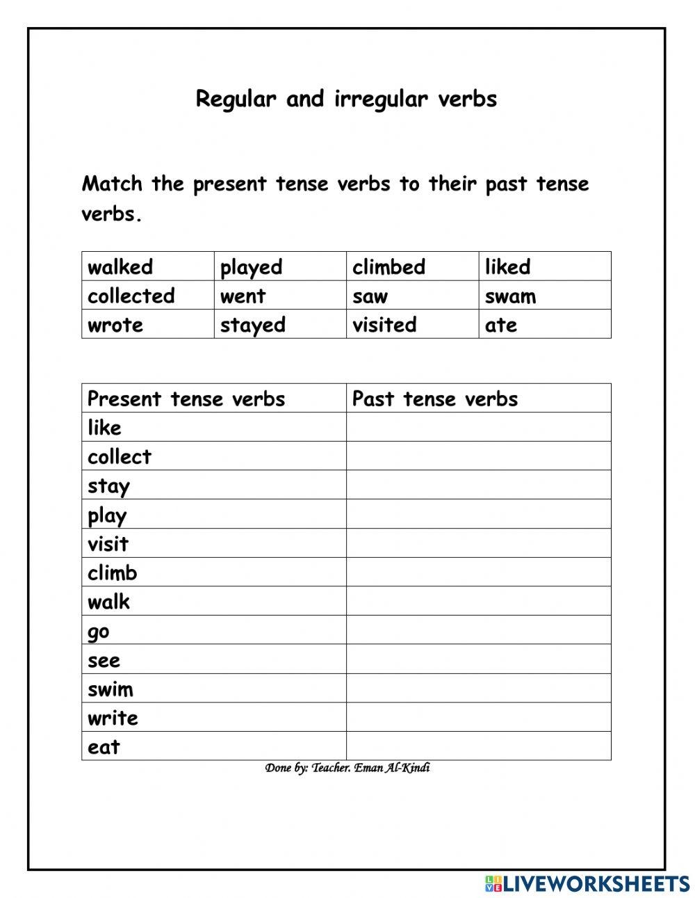 Regular And Irregular Verbs Interactive Activity For Grade5 Live Worksheets Library