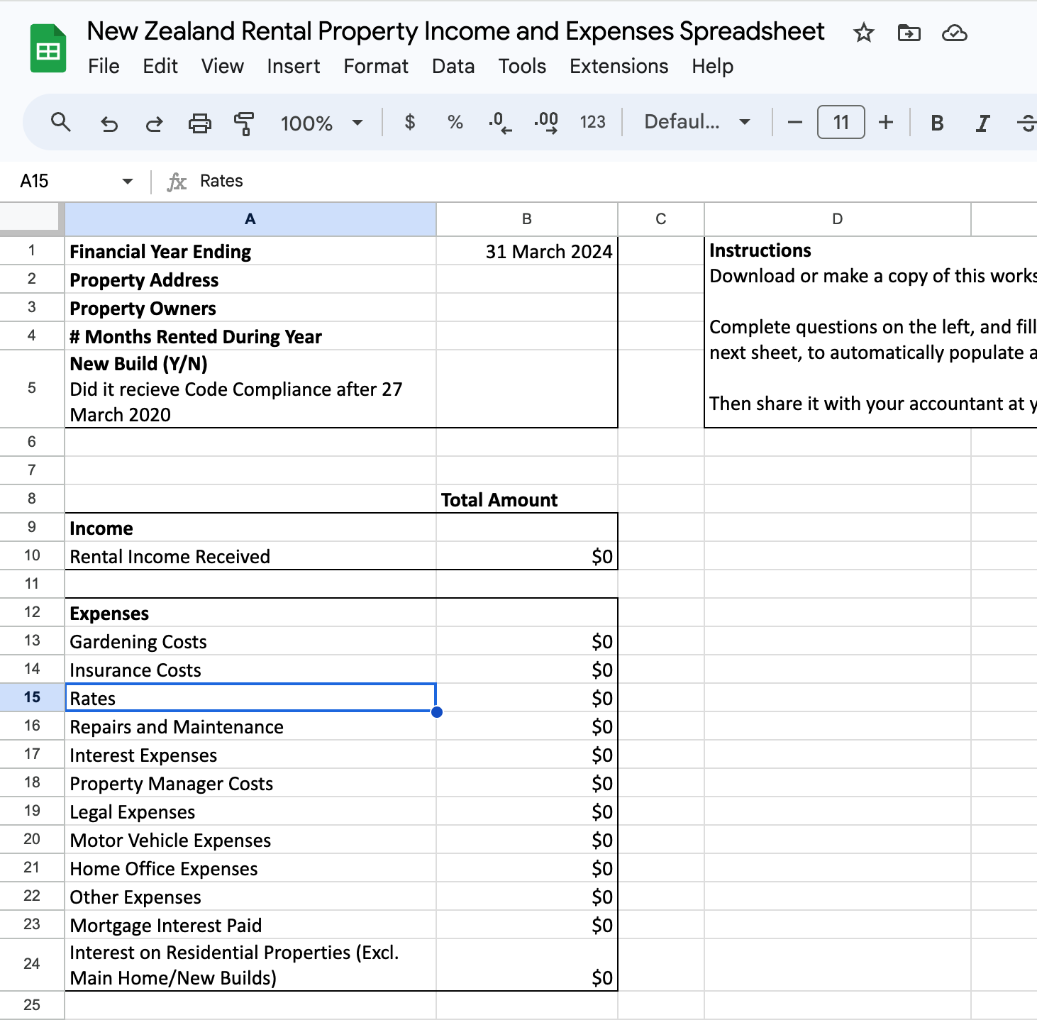 Rental Property Tax Spreadsheet Free Excel Template 