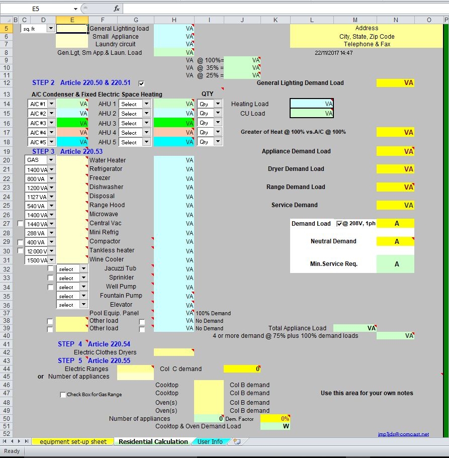 nec load calculation worksheet excel