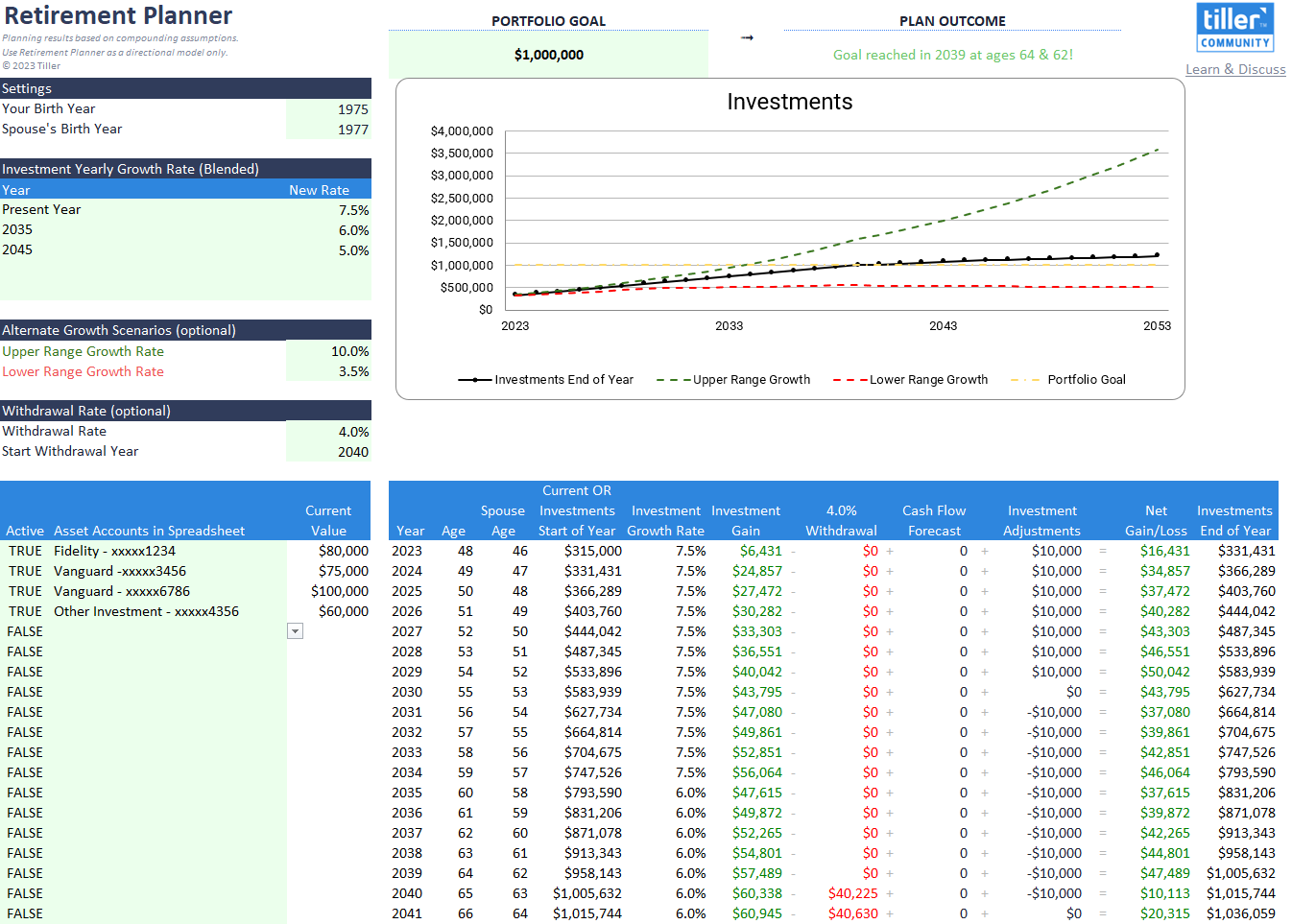  Retirement Planner Template Excel Excel Templates Tiller Community