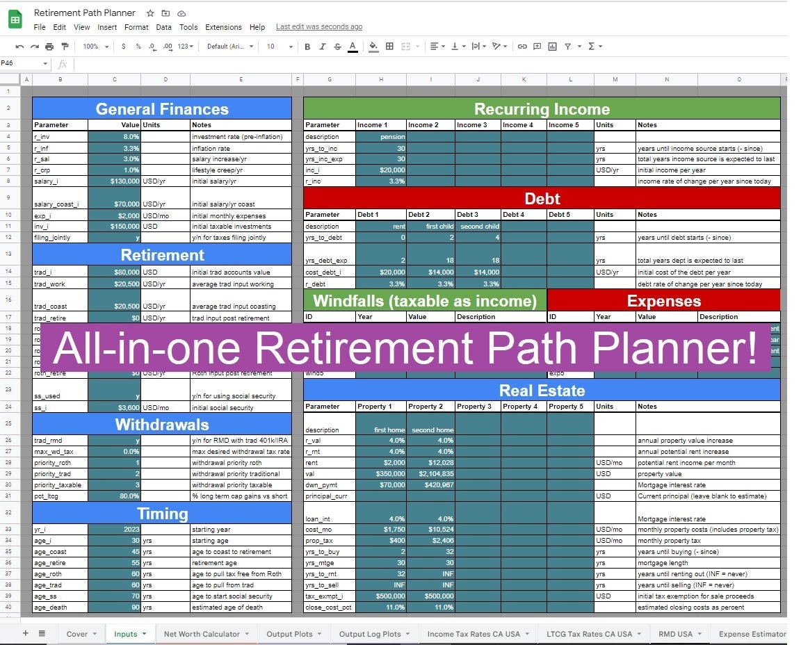 retirement planning worksheet excel