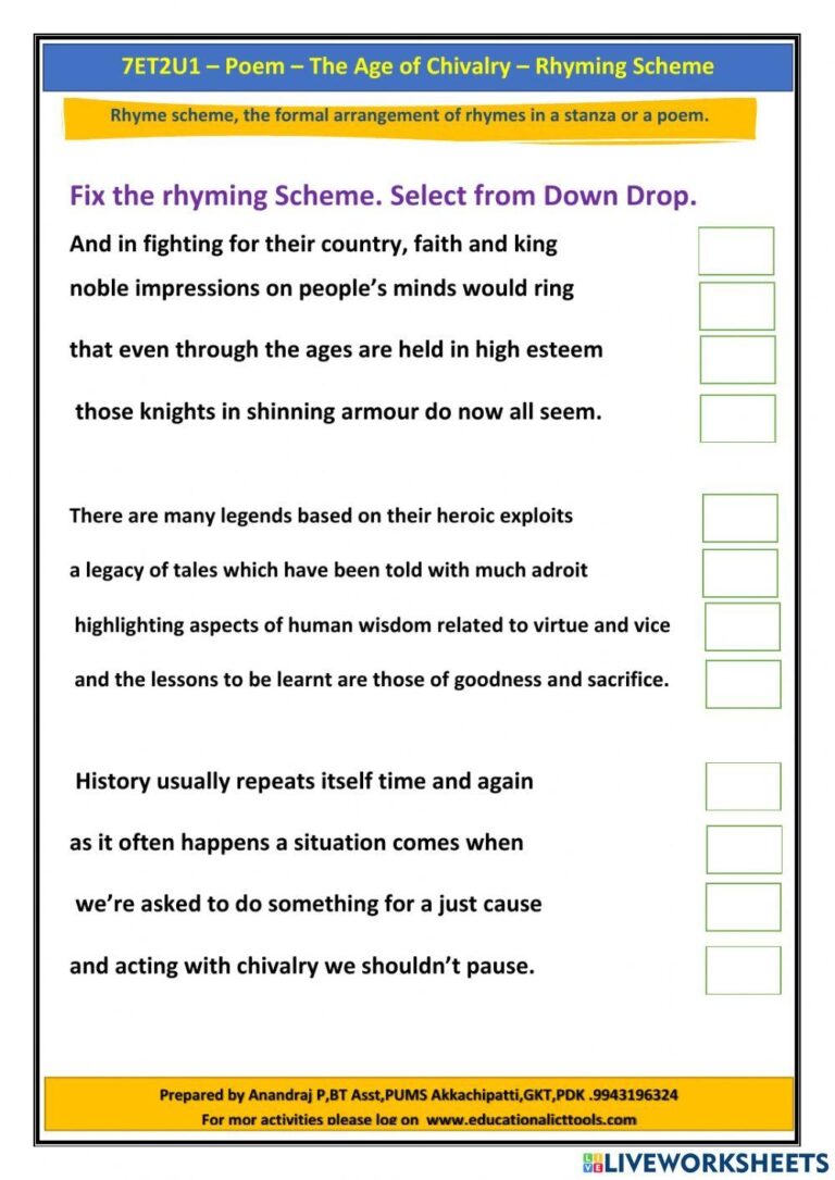 Rhyming Scheme Interactive Worksheet Live Worksheets Worksheets Library
