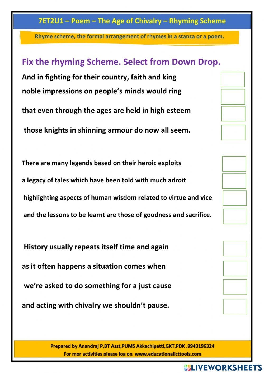 Rhyming Scheme Interactive Worksheet Live Worksheets Worksheets Library