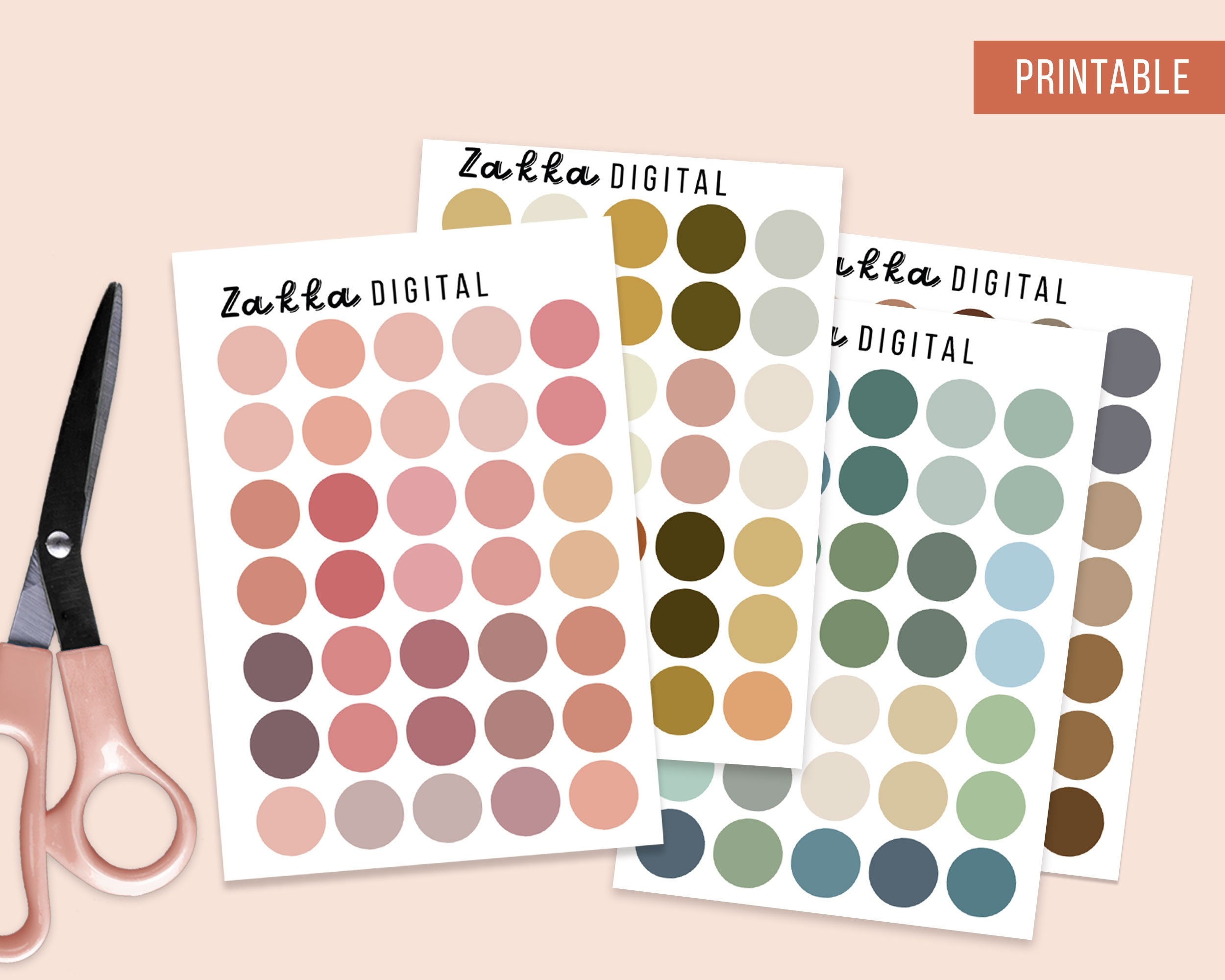 Round Dot Journal Stickers Printable Neutral Color Circle Stickers Bullet Journal aesthetic Bujo Stickers Printable Diary Stickers Etsy