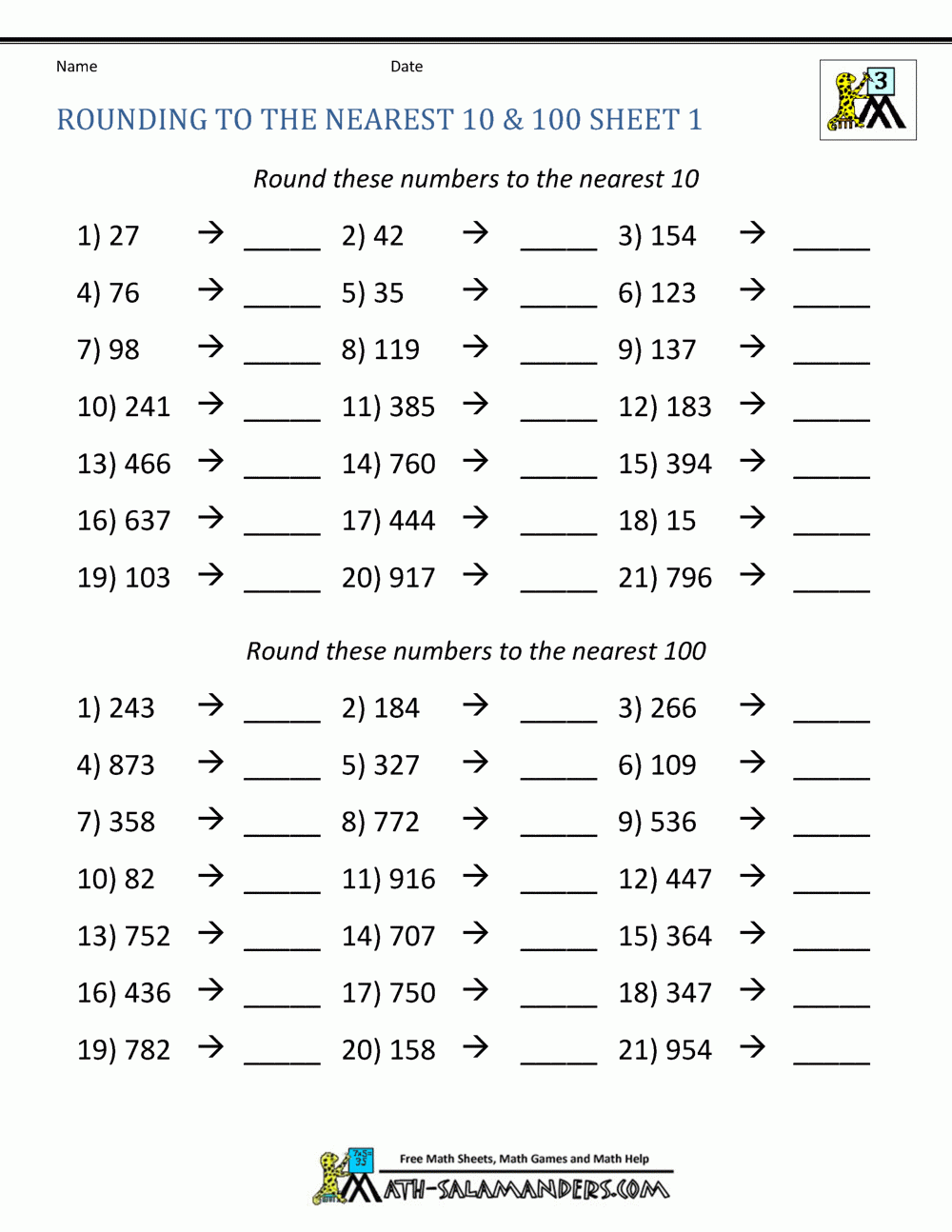 Rounding To The Nearest 100 Worksheets Rounding To The Nearest 100 Worksheets